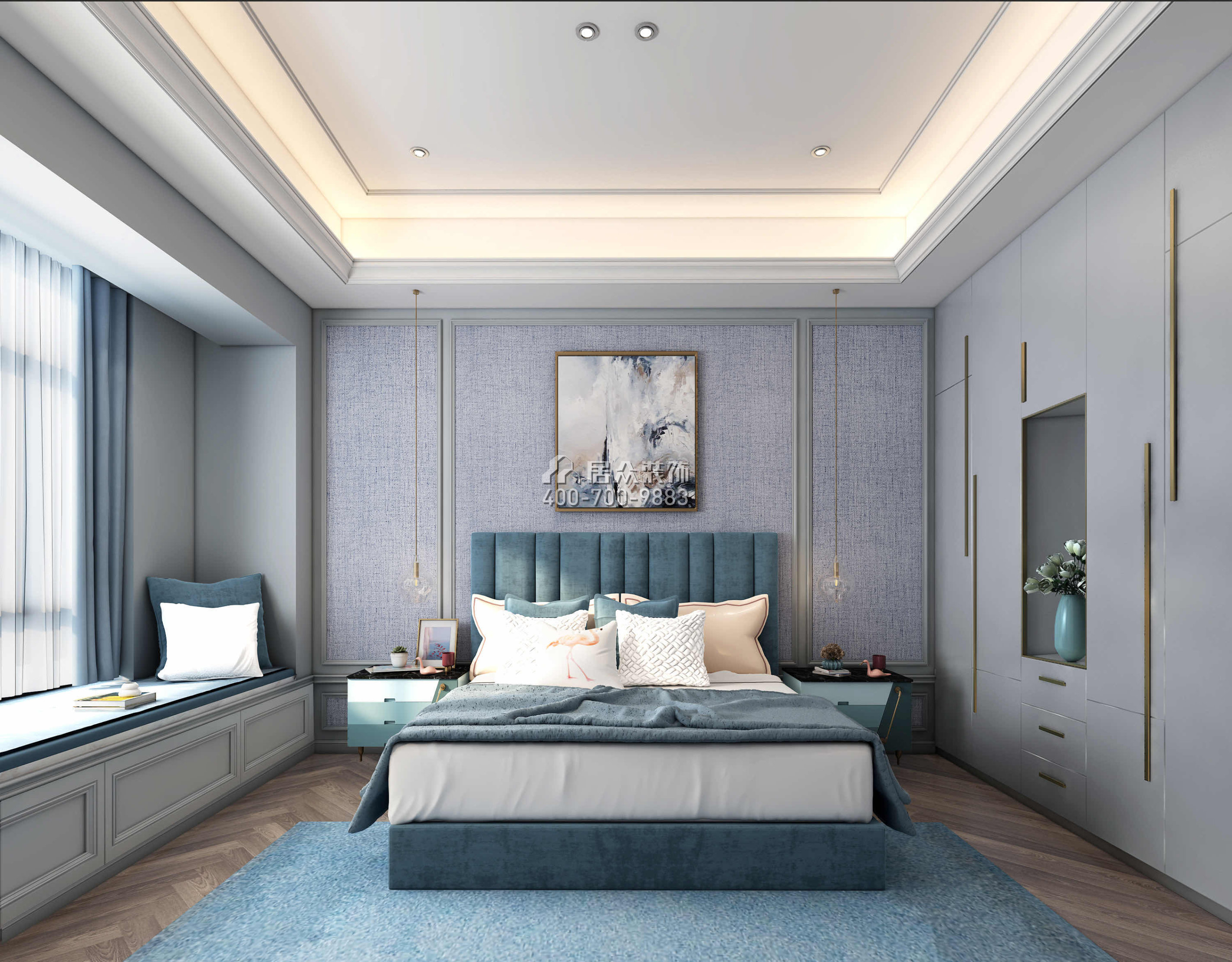 前海时代CEO公馆220平方米现代简约风格平层户型卧室装修效果图