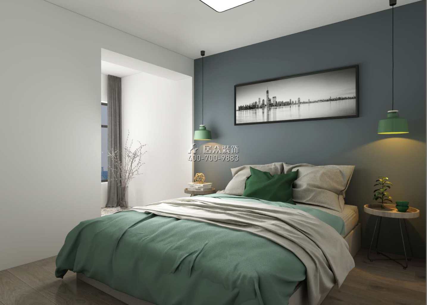 华盛观荟一期75平方米现代简约风格复式户型卧室装修效果图