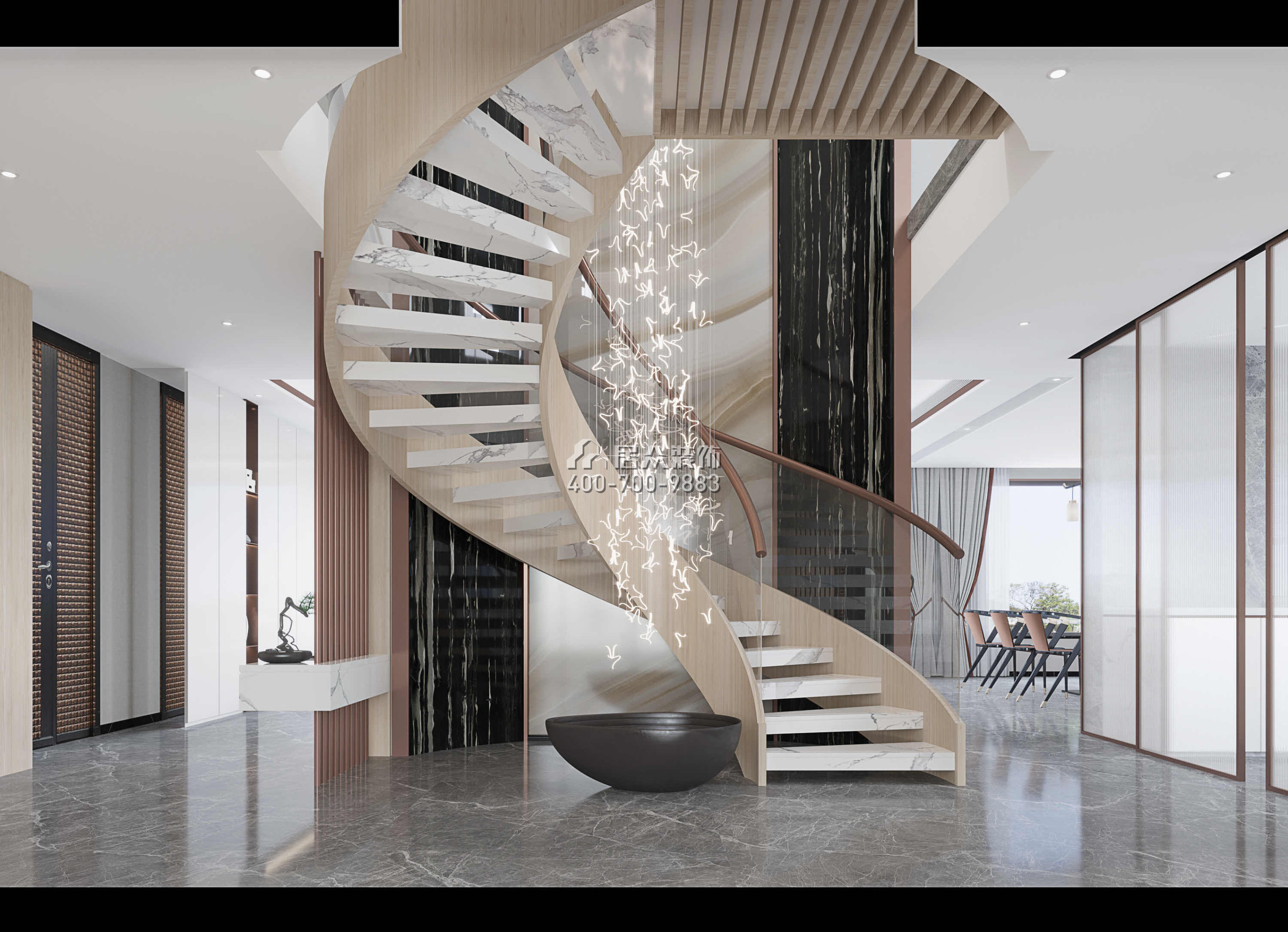 建发央著220平方米中式风格复式户型楼梯装修效果图