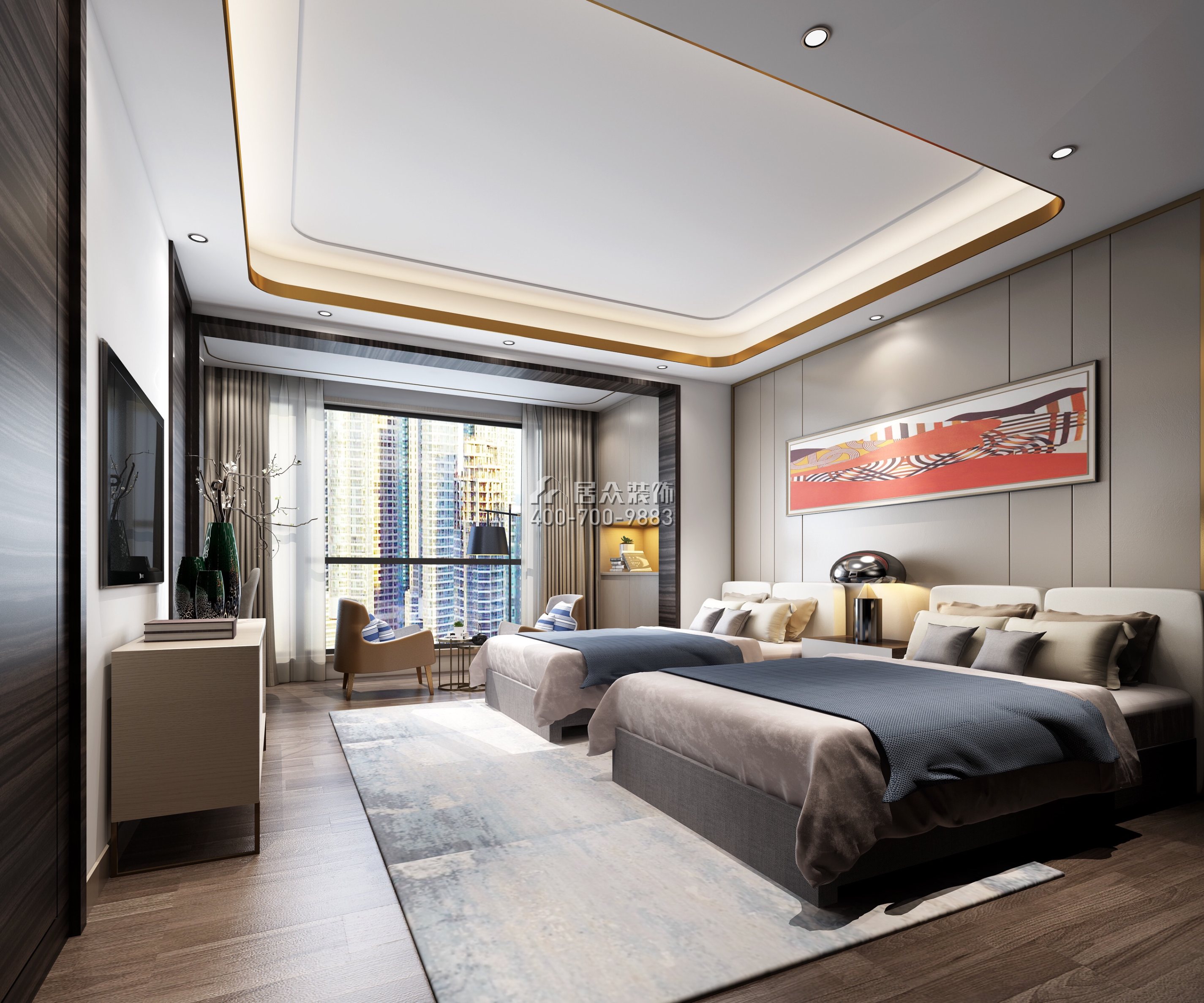 安柏丽晶180平方米现代简约风格平层户型卧室（中国）科技有限公司官网效果图
