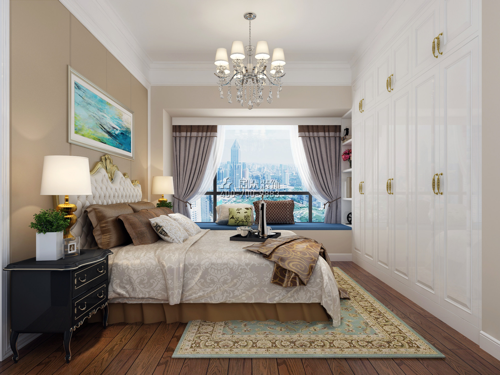 華盛·西薈城4期89平方米歐式風格平層戶型臥室裝修效果圖