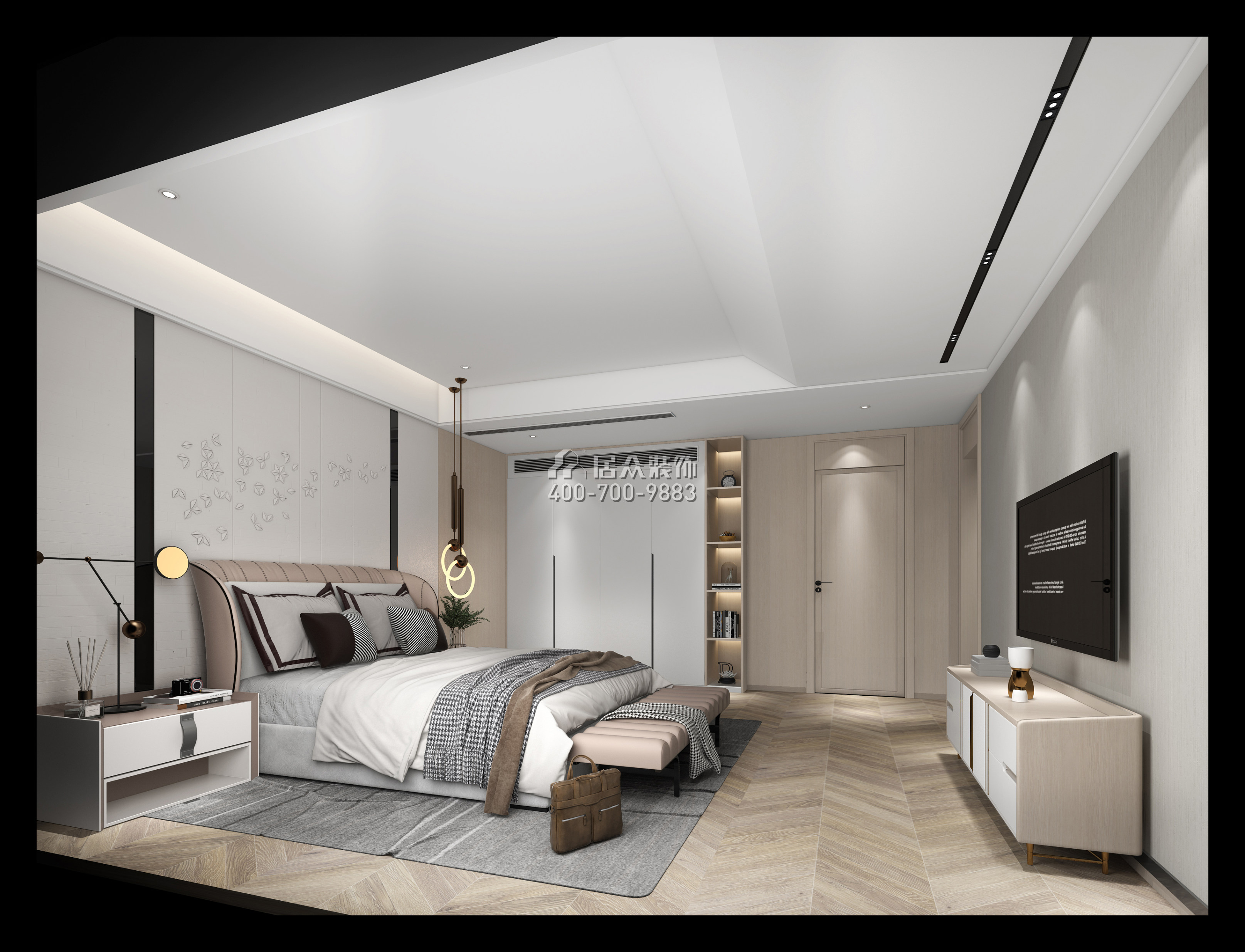 利丰中央公园320平方米现代简约风格别墅户型卧室装修效果图