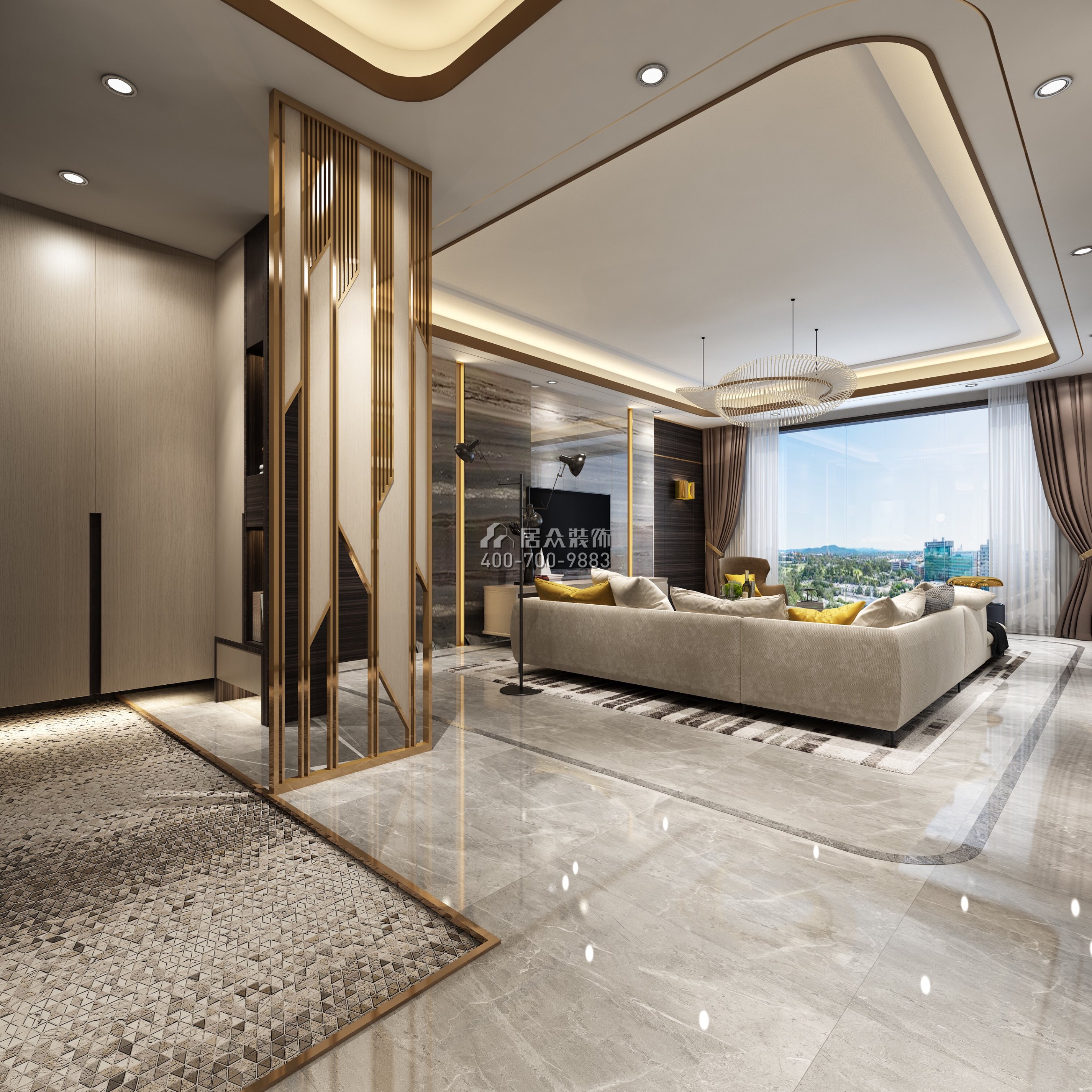 安柏丽晶180平方米现代简约风格平层户型客厅装修效果图