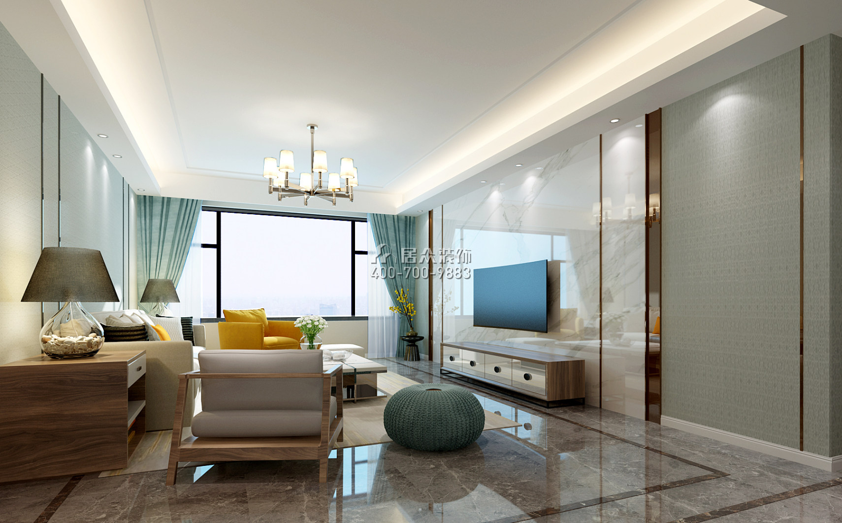 德景园143平方米现代简约风格平层户型客厅装修效果图