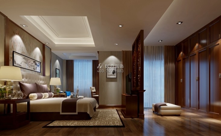 振业城一期360平方米中式风格别墅户型卧室装修效果图
