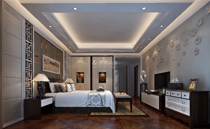 纯水岸十五期286平方米中式风格平层户型卧室装修效果图
