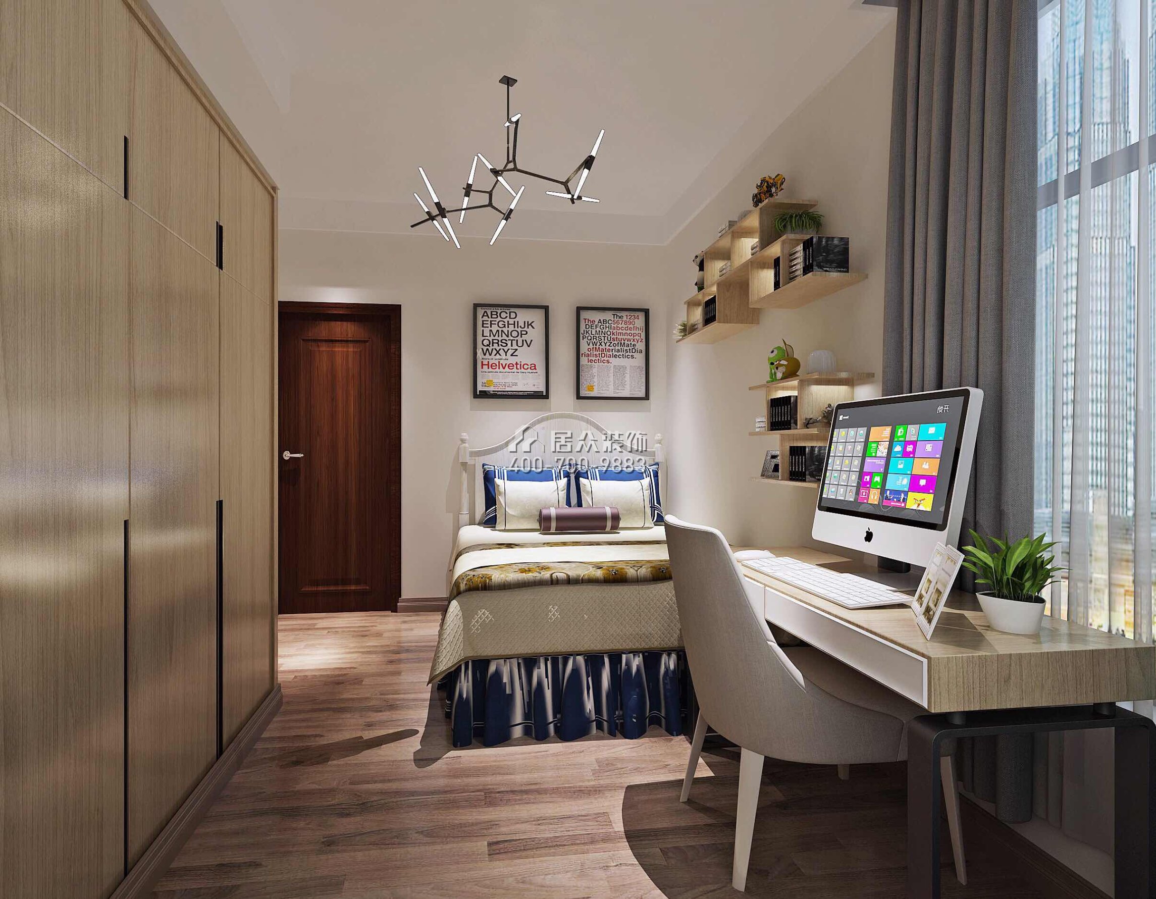 招商臻园170平方米中式风格平层户型卧室装修效果图