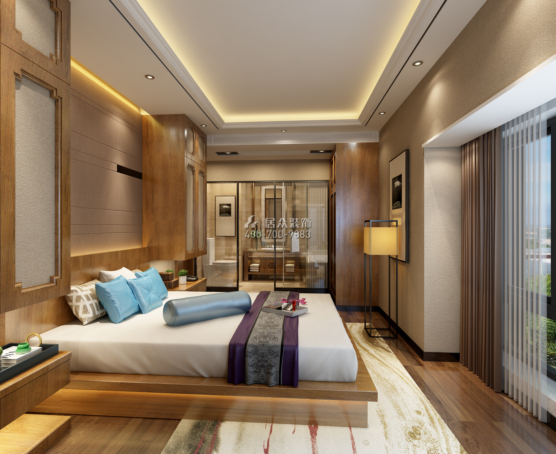 东海花园二期117平方米中式风格平层户型卧室装修效果图
