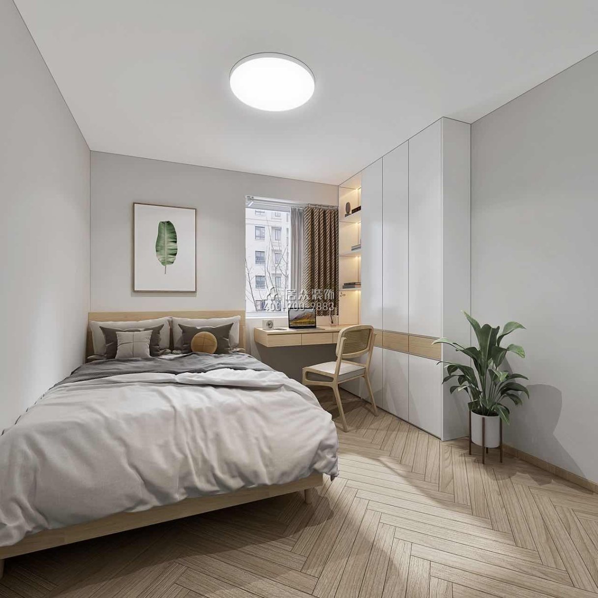 景鵬大廈100平方米現代簡約風格平層戶型臥室裝修效果圖