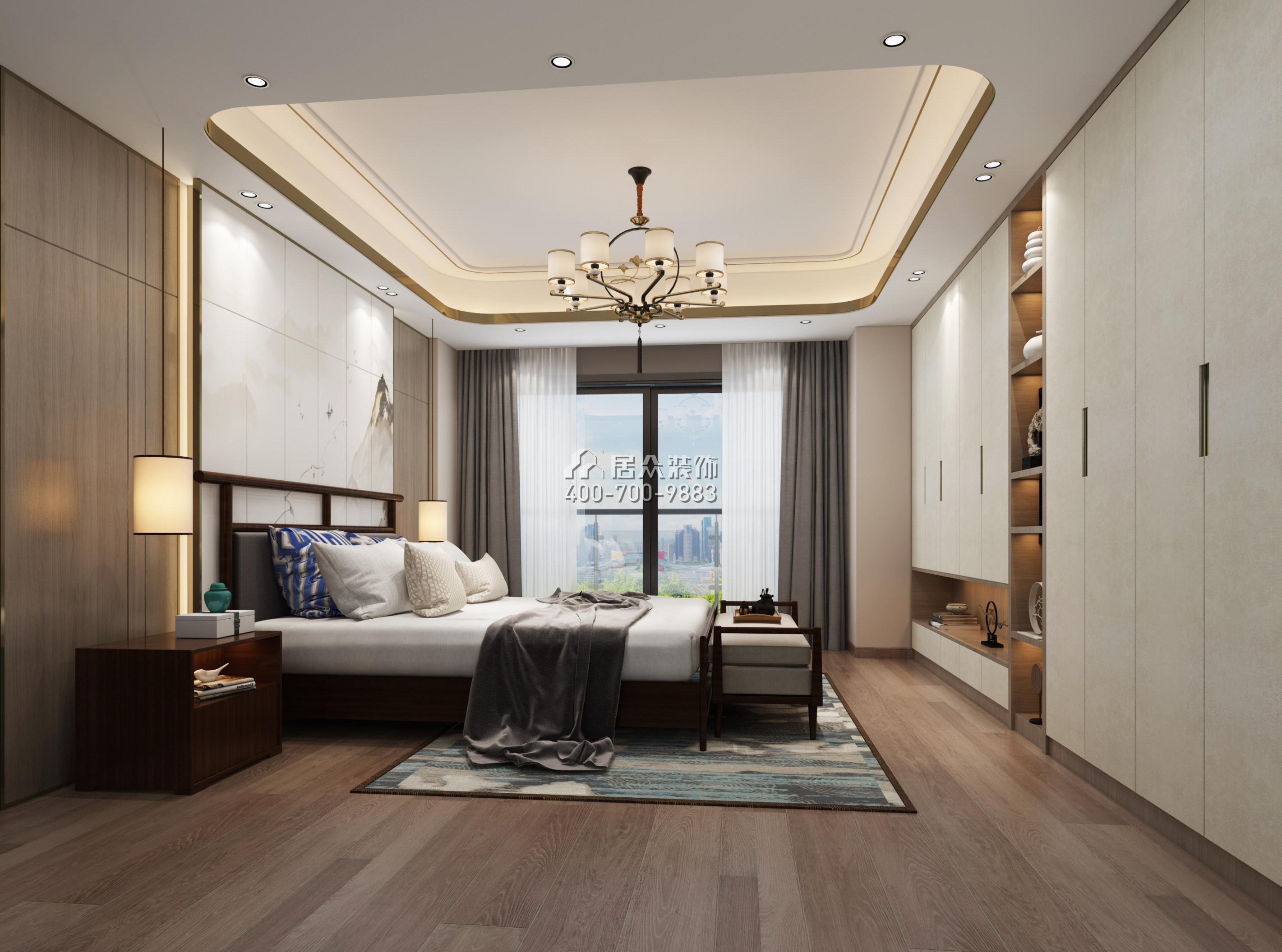 山语清晖一期200平方米中式风格平层户型卧室装修效果图