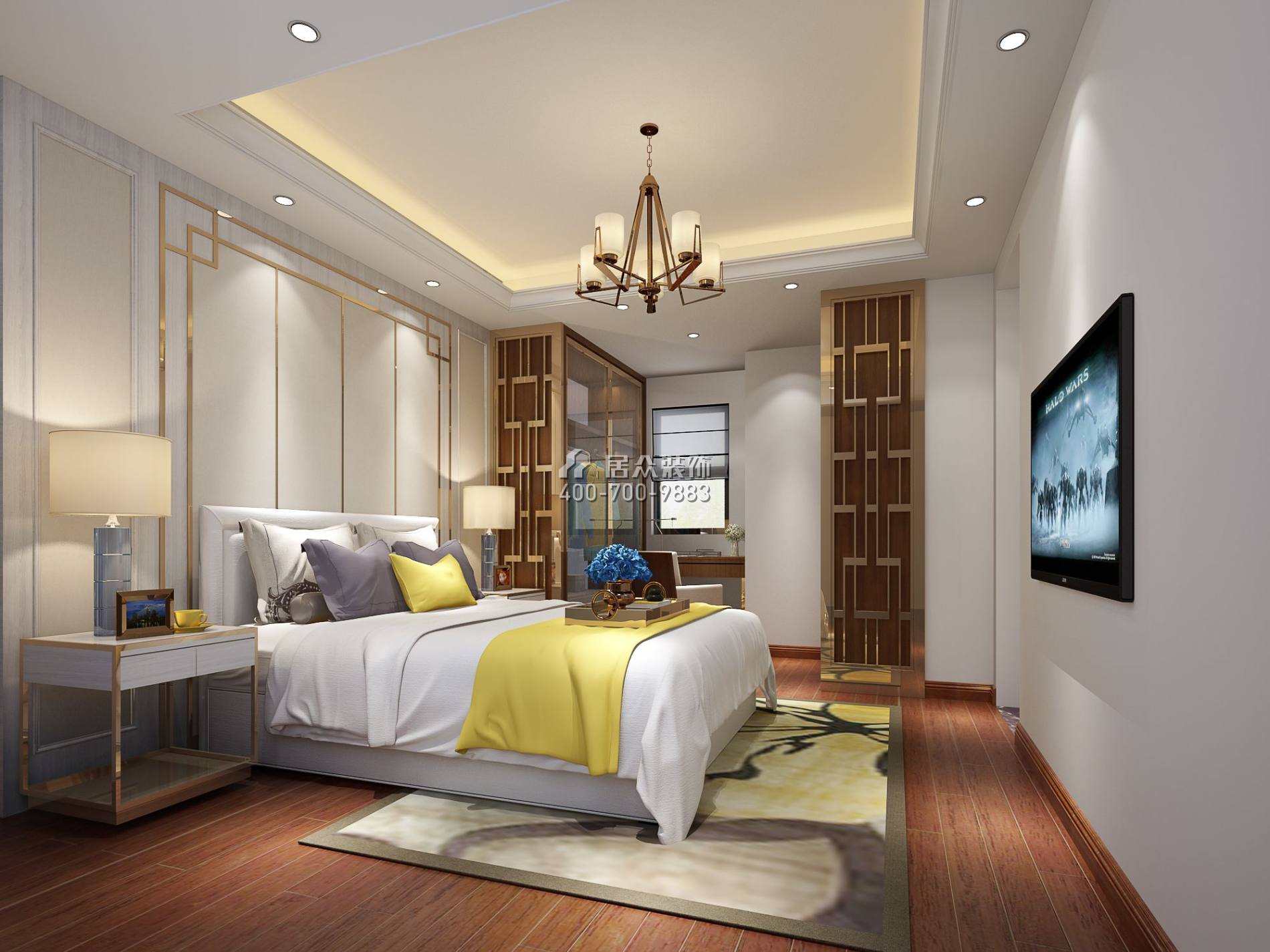 熙璟城109平方米中式風格平層戶型臥室裝修效果圖