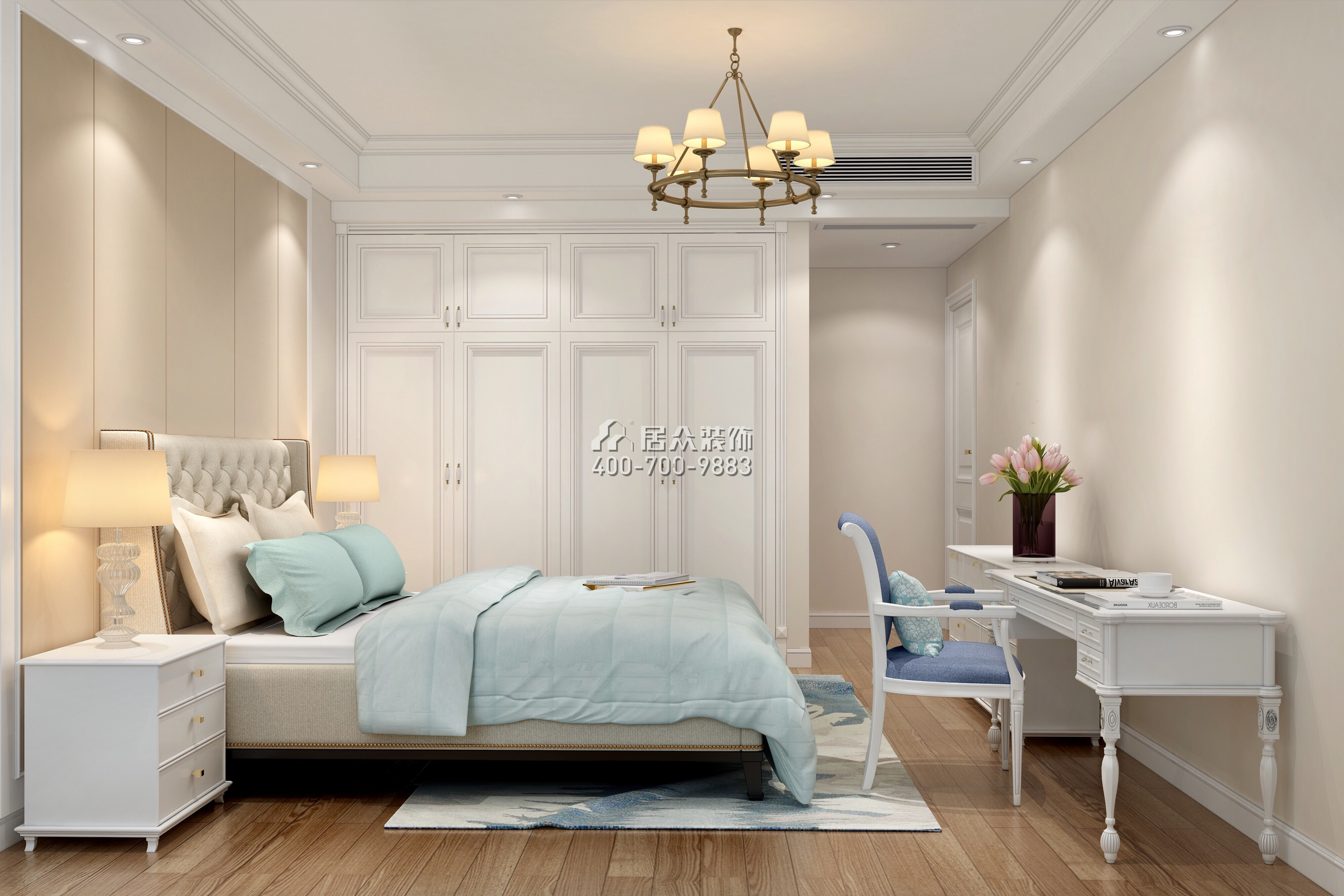 郁金香家园150平方米美式风格平层户型卧室装修效果图