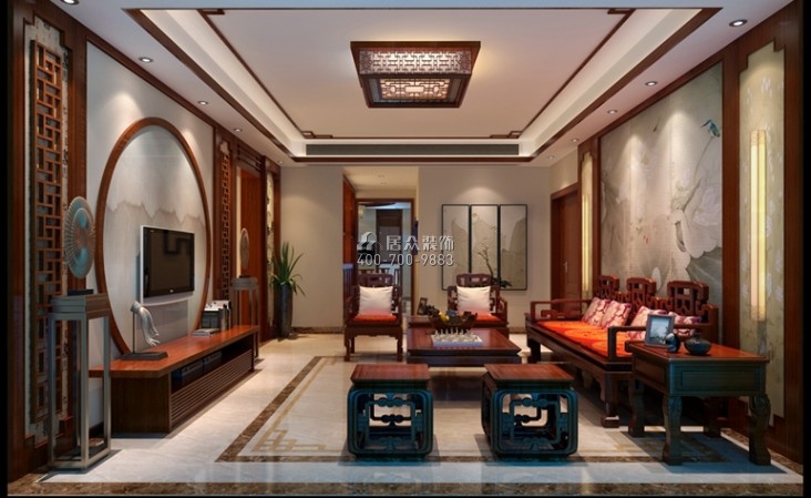 188平方米中式风格平层户型客厅装修效果图