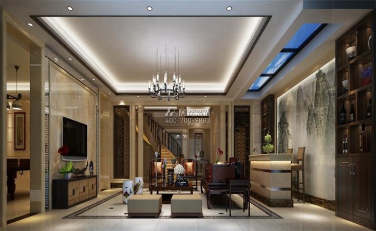 大信君汇湾560平方米中式风格别墅户型客厅（中国）科技有限公司官网效果图