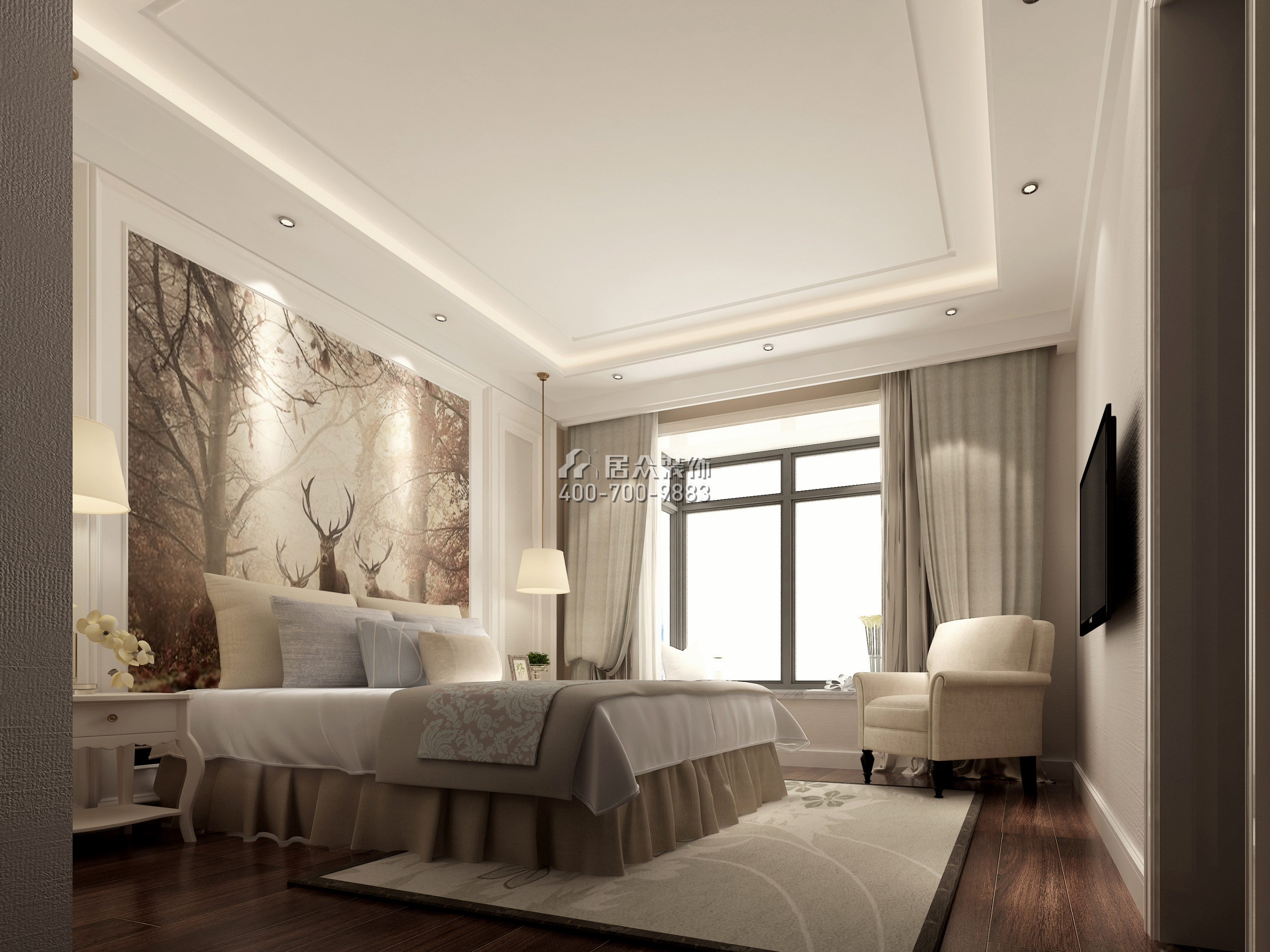 常德万达广场125平方米北欧风格平层户型卧室装修效果图