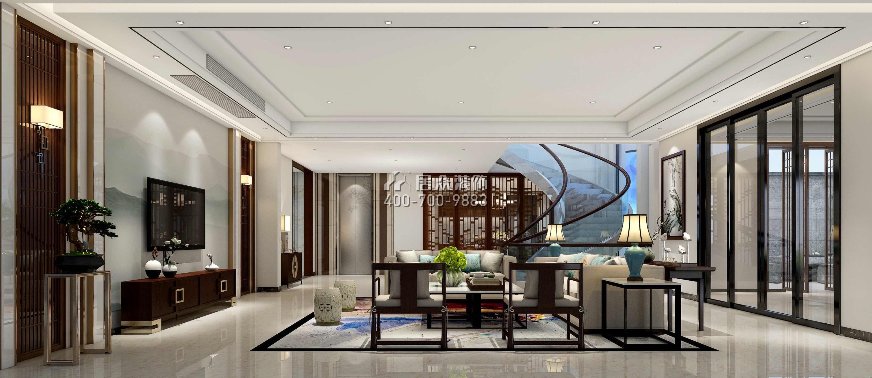 御花苑1200平方米中式风格别墅户型客厅装修效果图