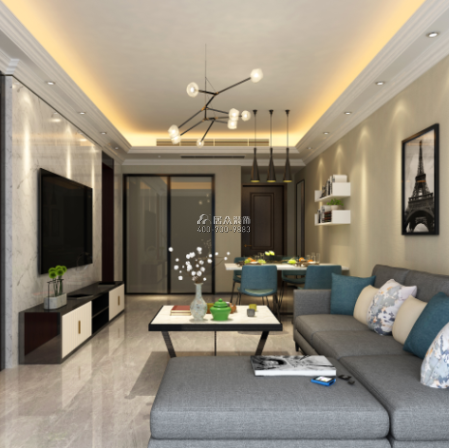 山語海88平方米現代簡約風格平層戶型客廳裝修效果圖
