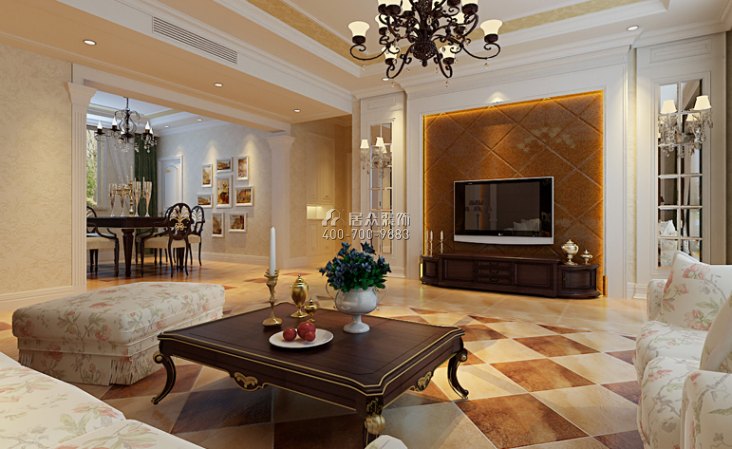 宁波桃花源180平方米欧式风格平层户型客厅装修效果图