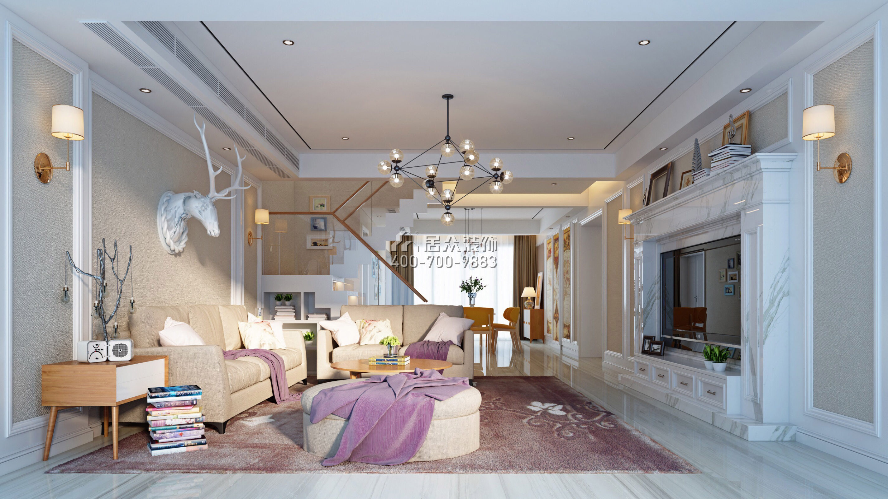 红树别院173平方米美式风格平层户型客厅装修效果图