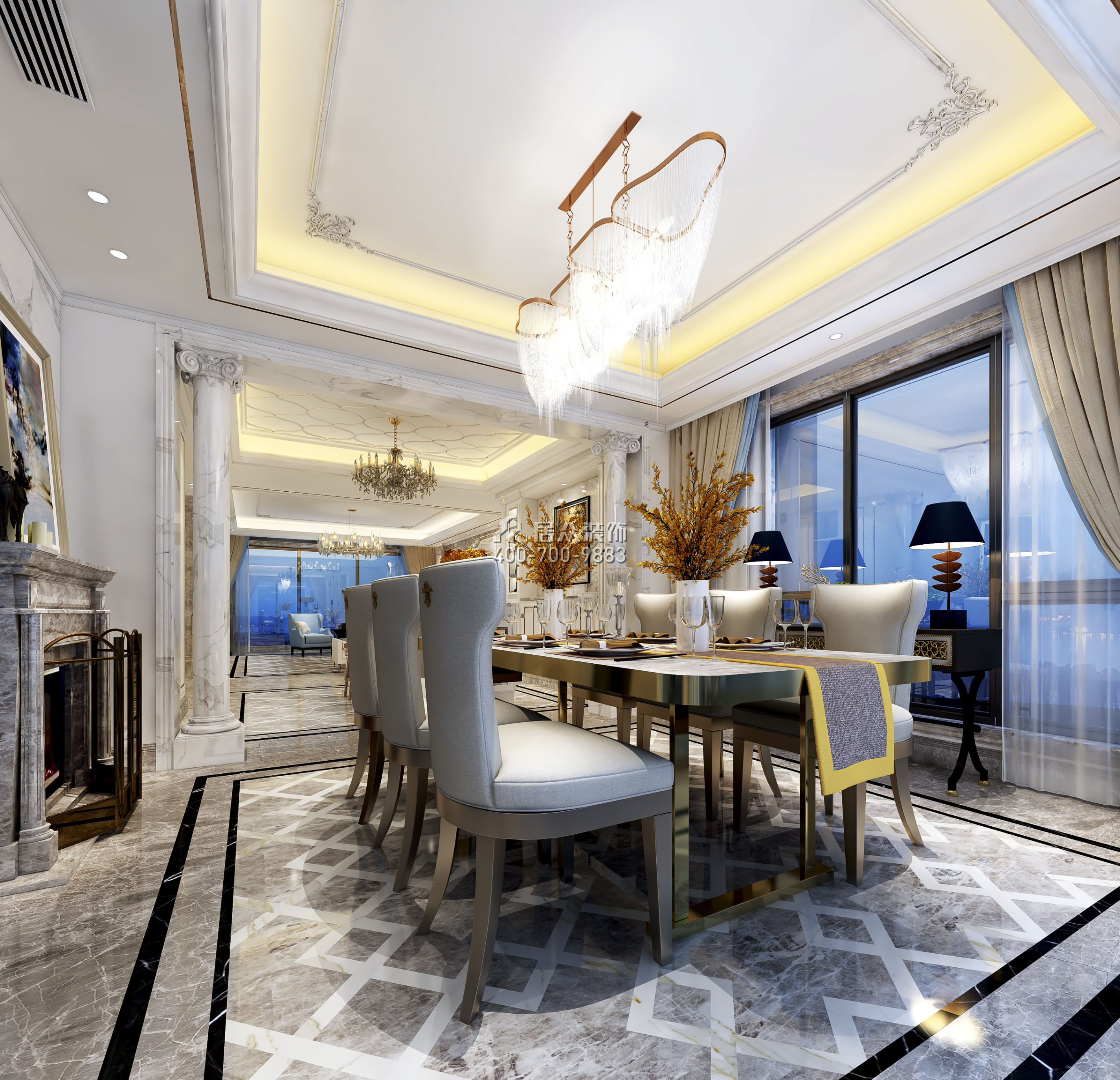 曦湾天馥210平方米欧式风格平层户型餐厅装修效果图