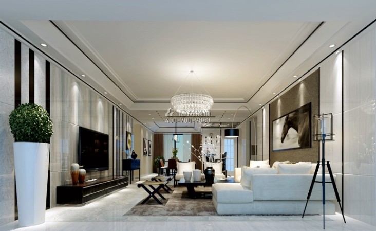 大信君汇湾135平方米现代简约风格平层户型客厅装修效果图