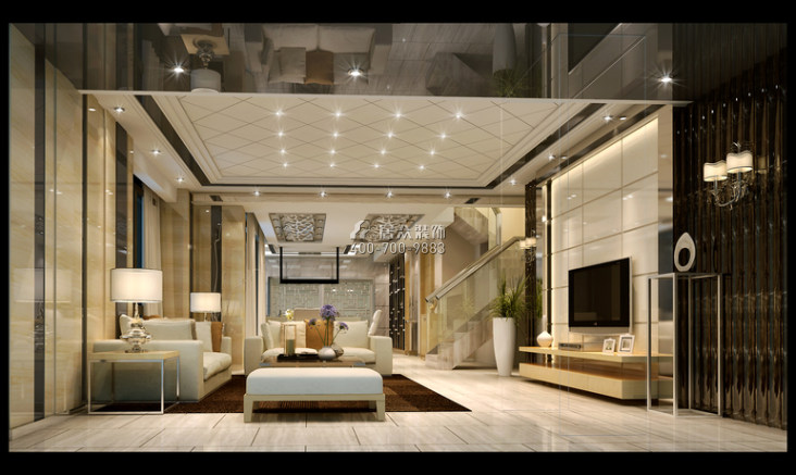 凱旋國際188平方米現代簡約風格復式戶型客廳裝修效果圖