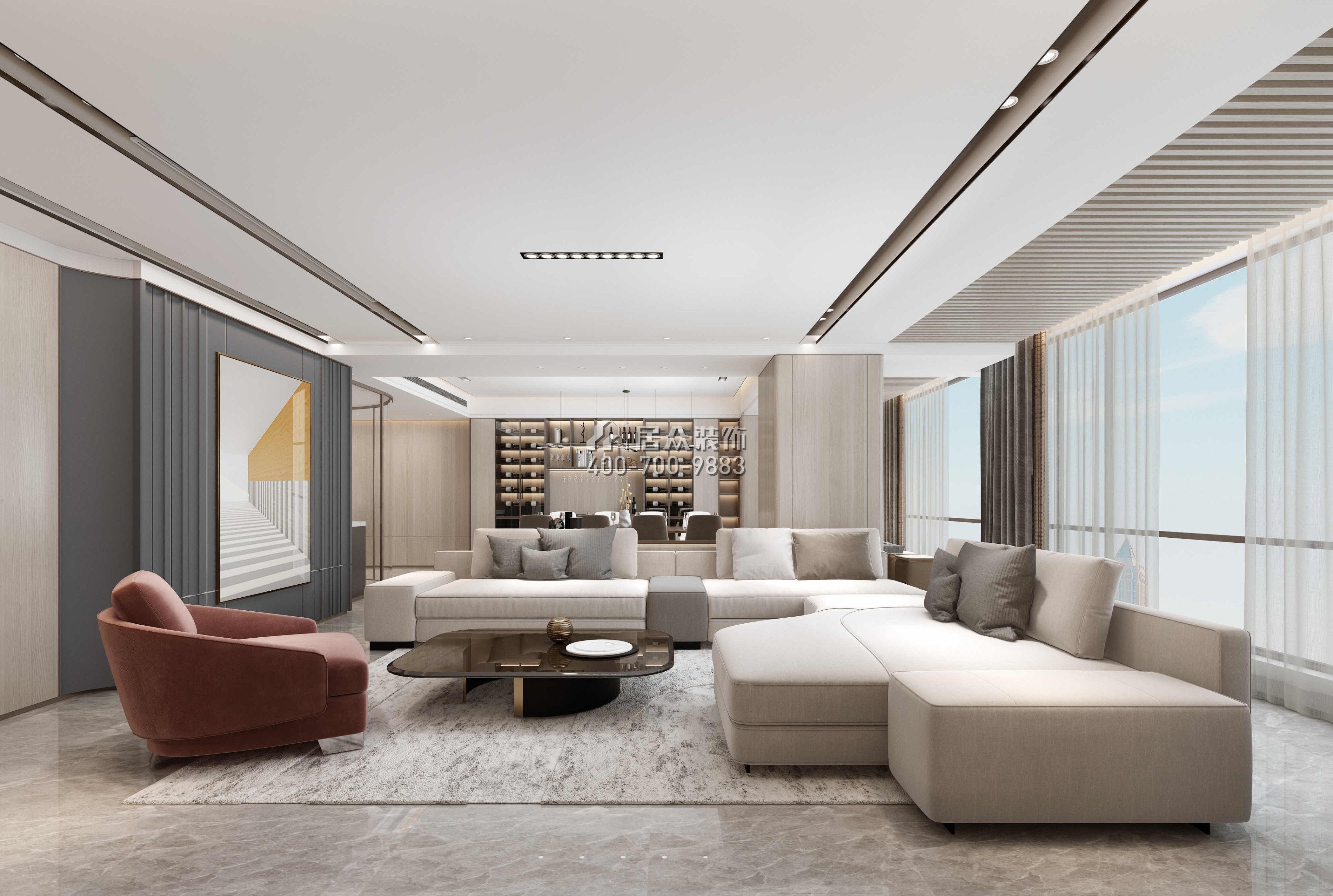 華潤城潤府156平方米現代簡約風格平層戶型客廳裝修效果圖