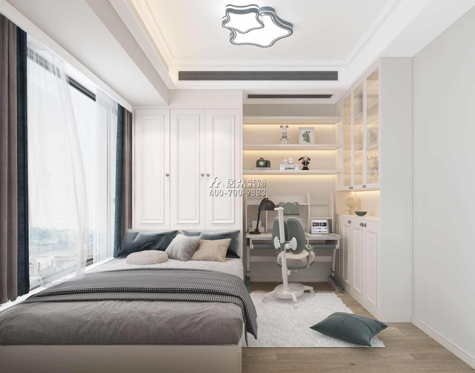 深铁阅山镜90平方米美式风格平层户型卧室装修效果图
