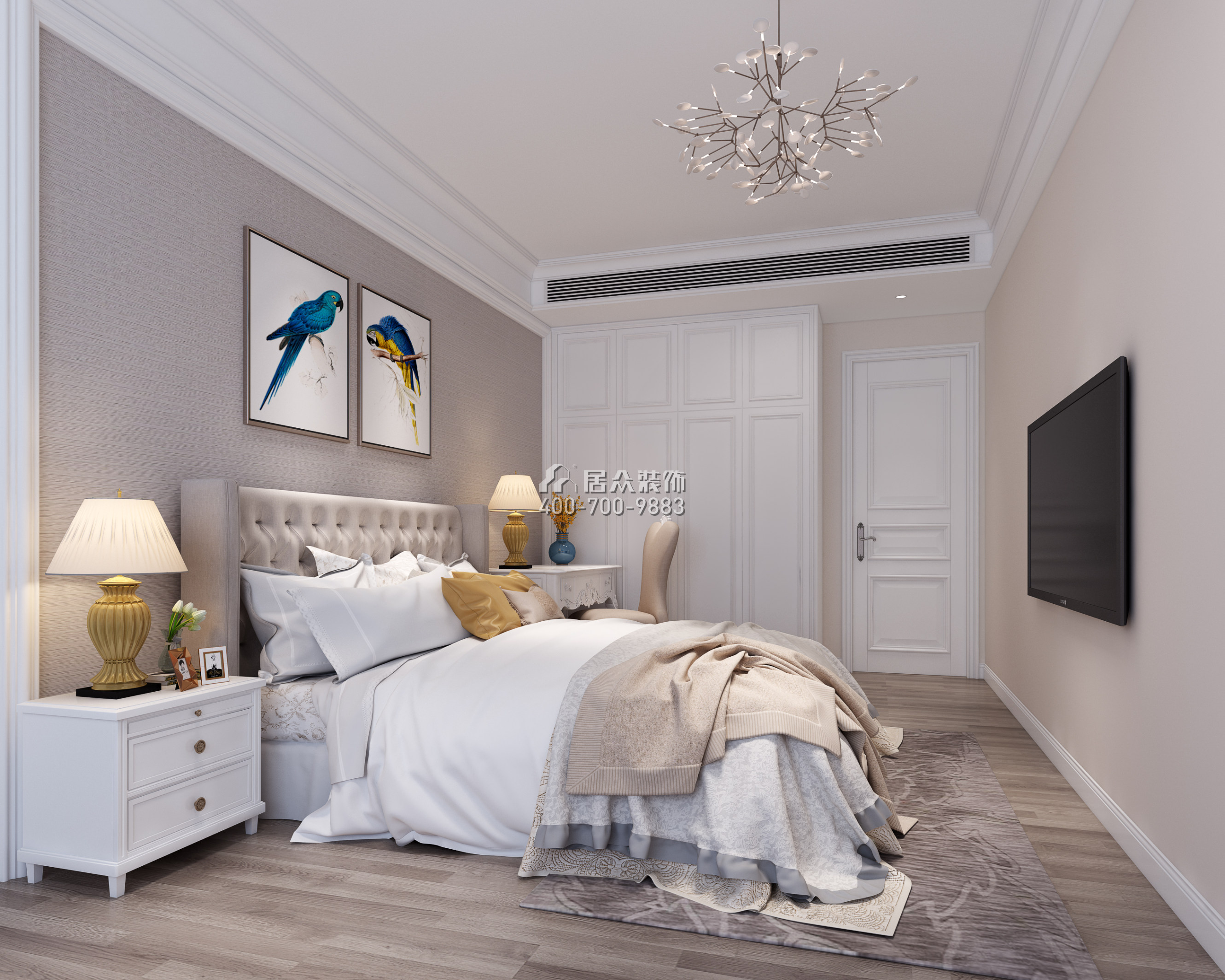 华润城一期100平方米欧式风格平层户型卧室装修效果图