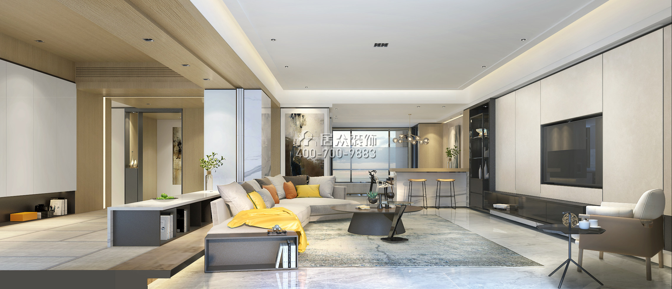 美的君蘭江山300平方米現代簡約風格平層戶型客廳裝修效果圖
