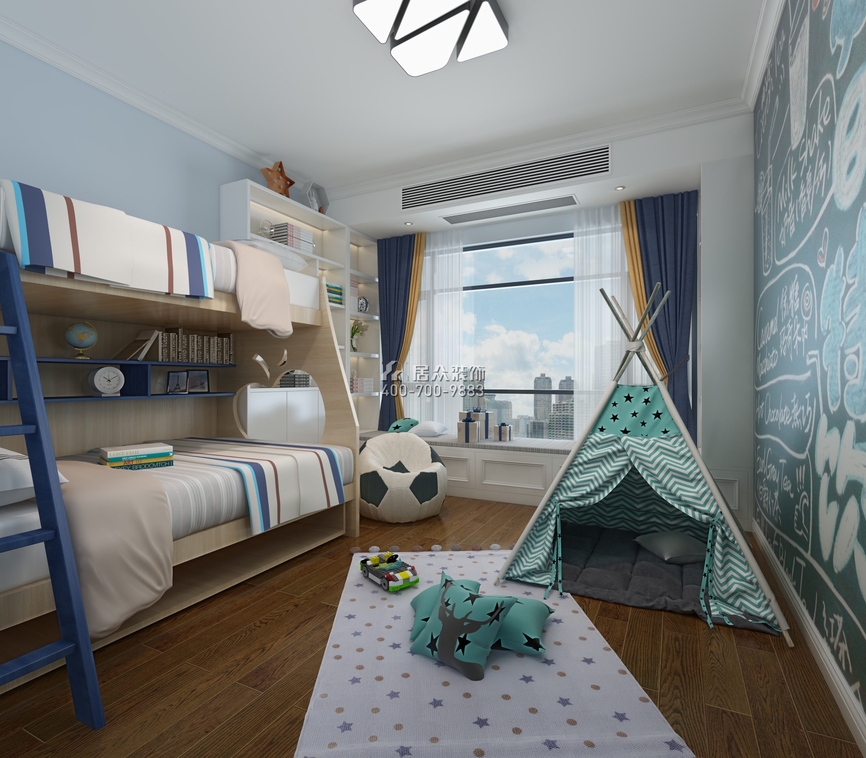 方直瓏湖灣163平方米中式風格平層戶型兒童房裝修效果圖