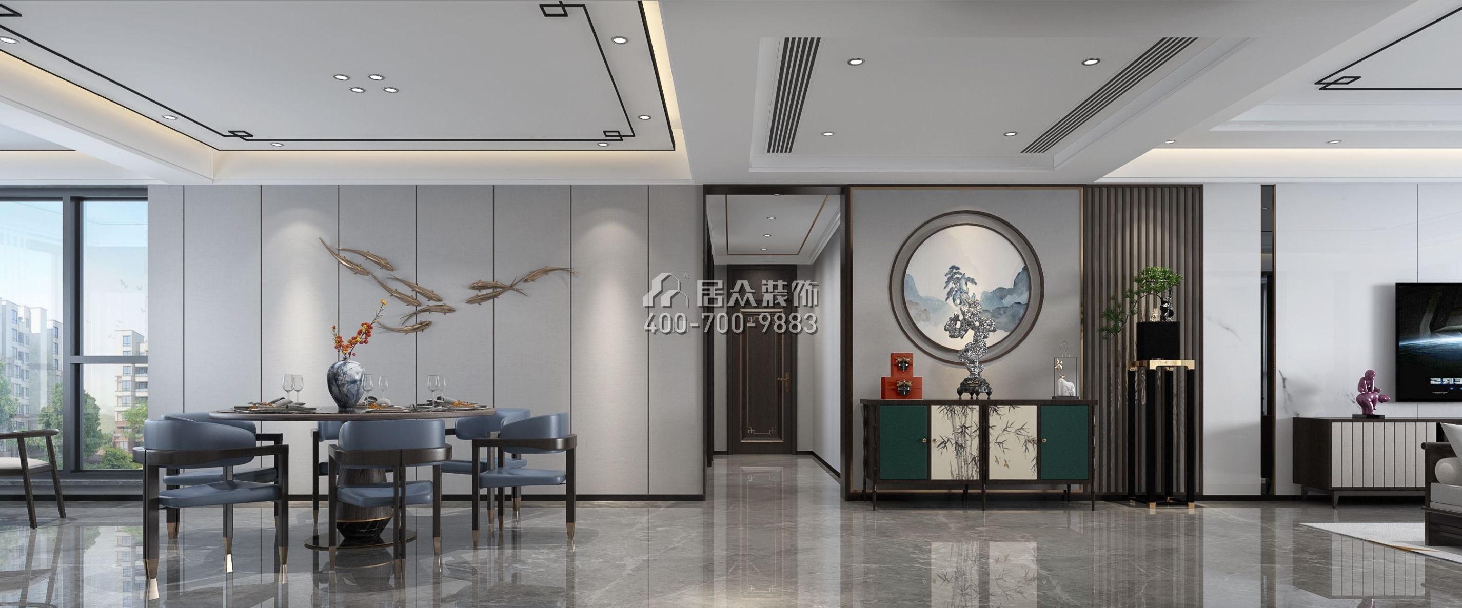 中泰财富湘江200平方米混搭风格平层户型客厅装修效果图