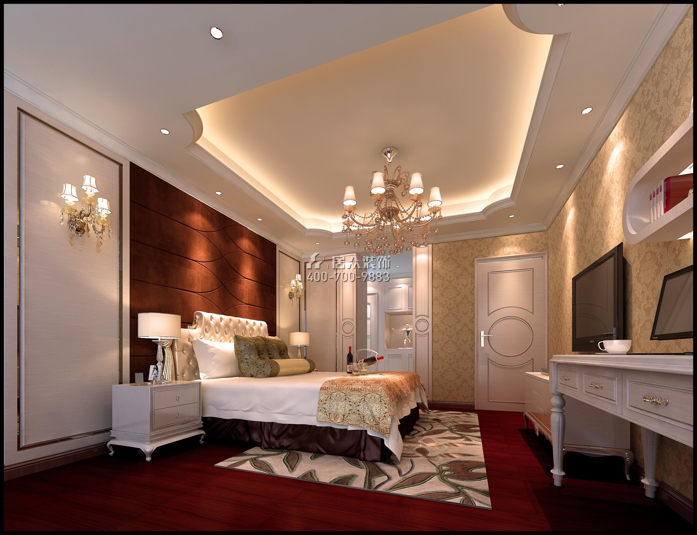中洲中央公園180平方米歐式風格平層戶型臥室裝修效果圖