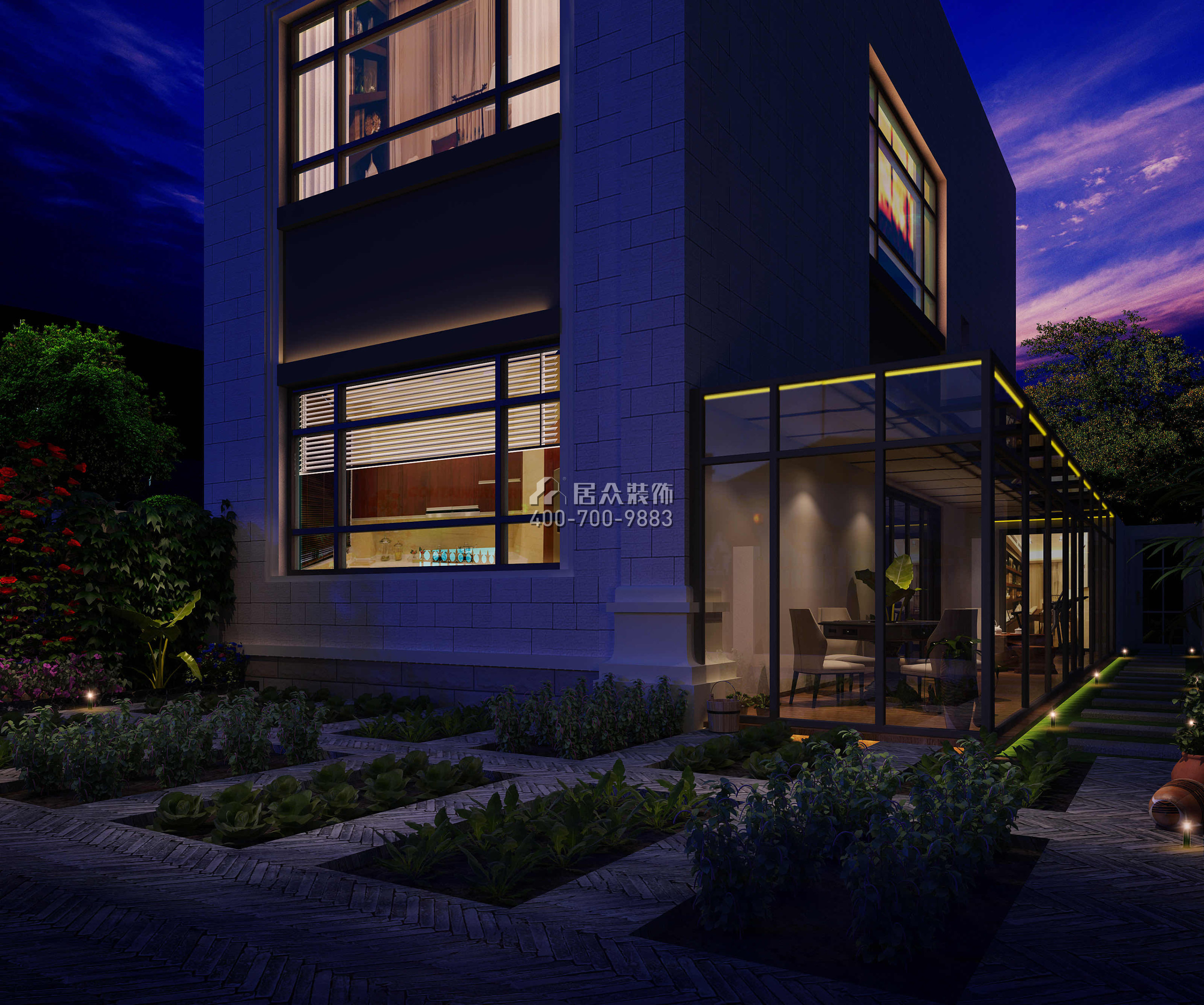中信紅樹山330平方米現代簡約風格別墅戶型庭院裝修效果圖