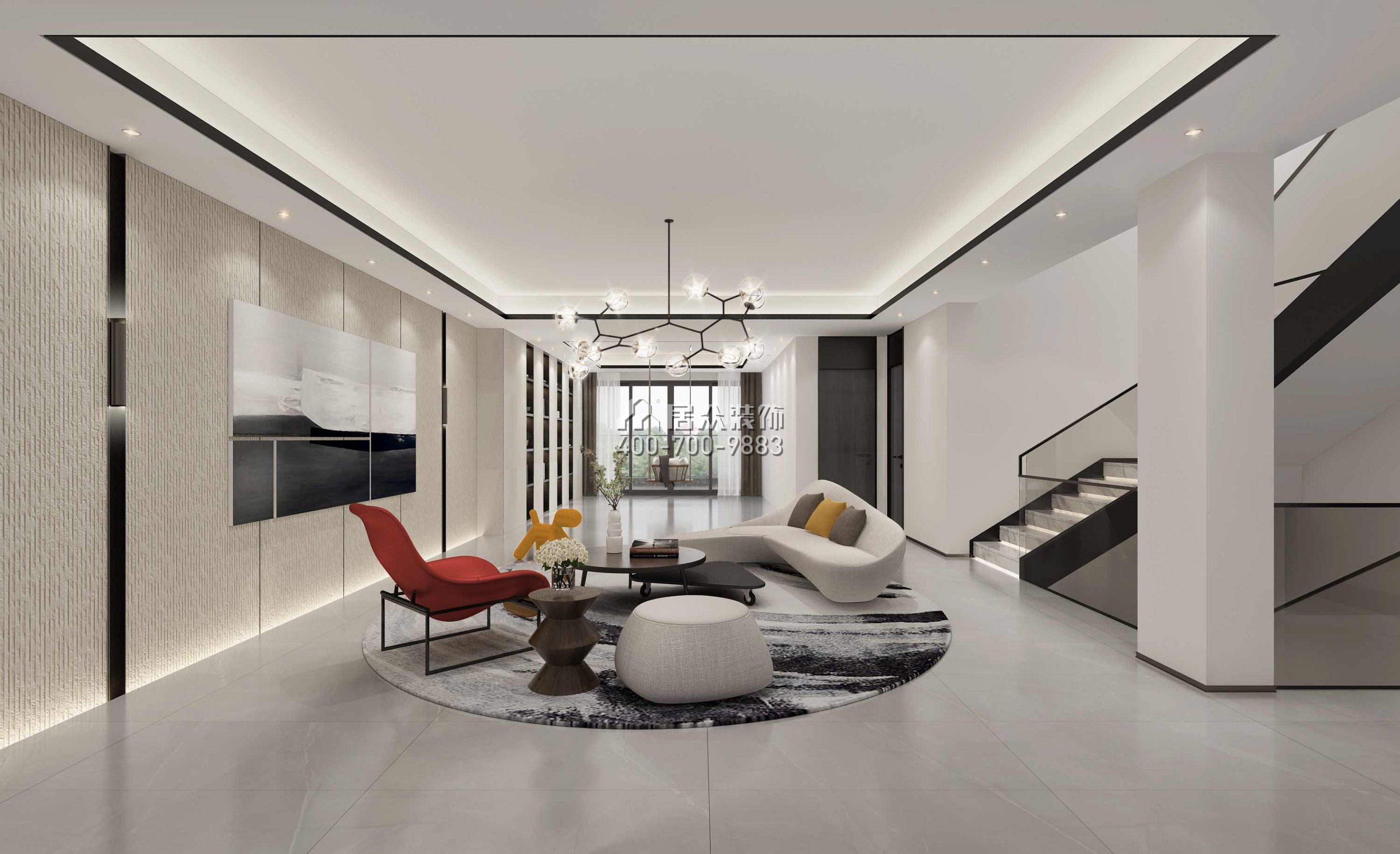 中兴发展700平方米现代简约风格别墅户型客厅装修效果图