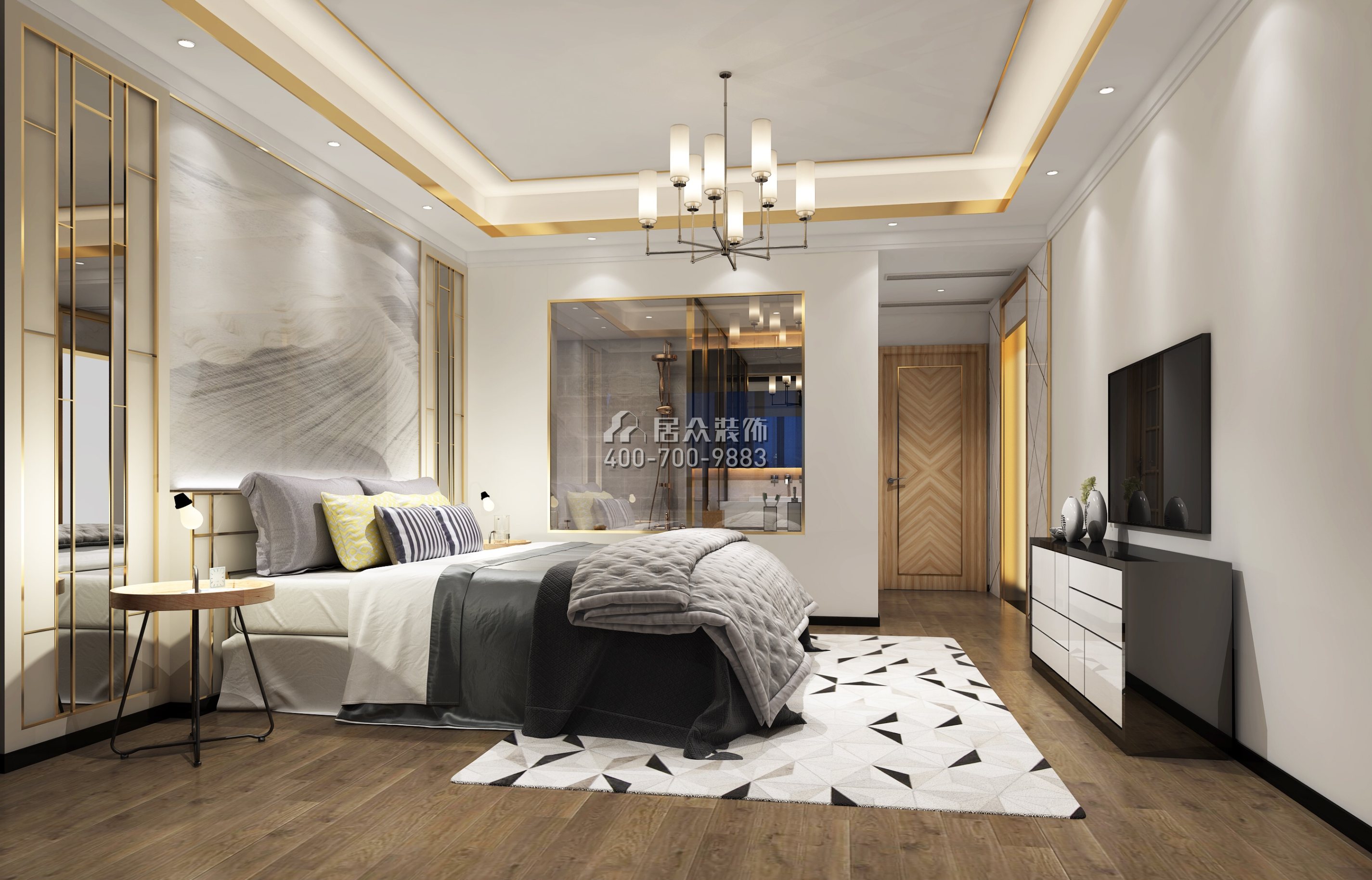 华发峰景湾168平方米现代简约风格平层户型卧室装修效果图