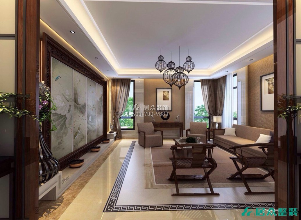 南湾豪庭250平方米中式风格别墅户型客厅装修效果图