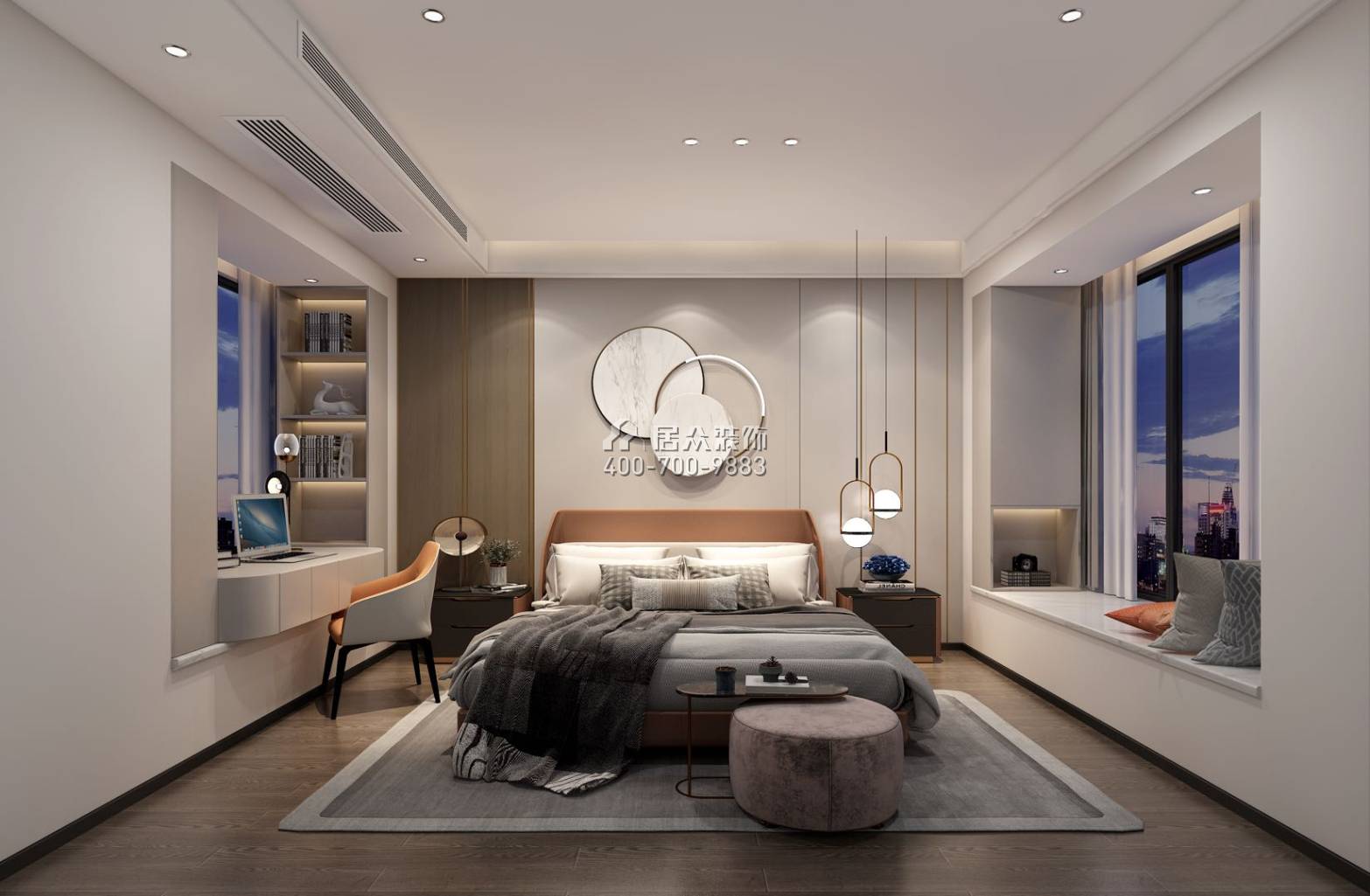 天鹅湖花园三期123平方米现代简约风格平层户型卧室装修效果图