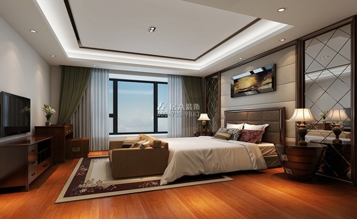 方直珑湖湾164平方米中式风格平层户型卧室装修效果图