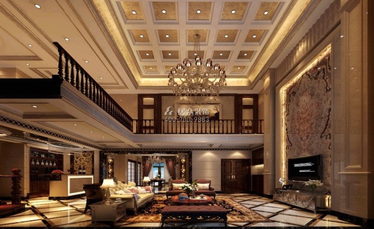 星河丹堤350平方米欧式风格复式户型客厅装修效果图