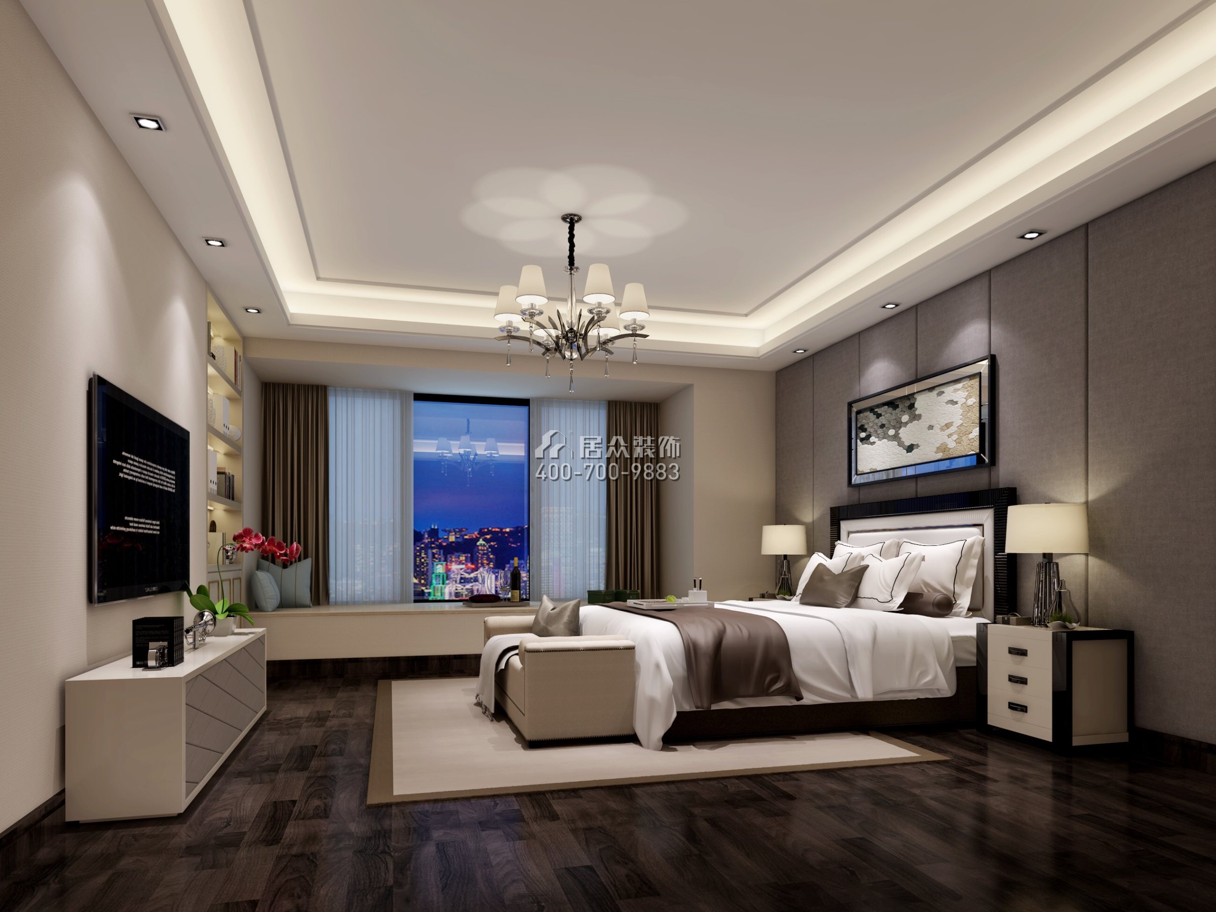 紫麟山200平方米现代简约风格平层户型卧室装修效果图
