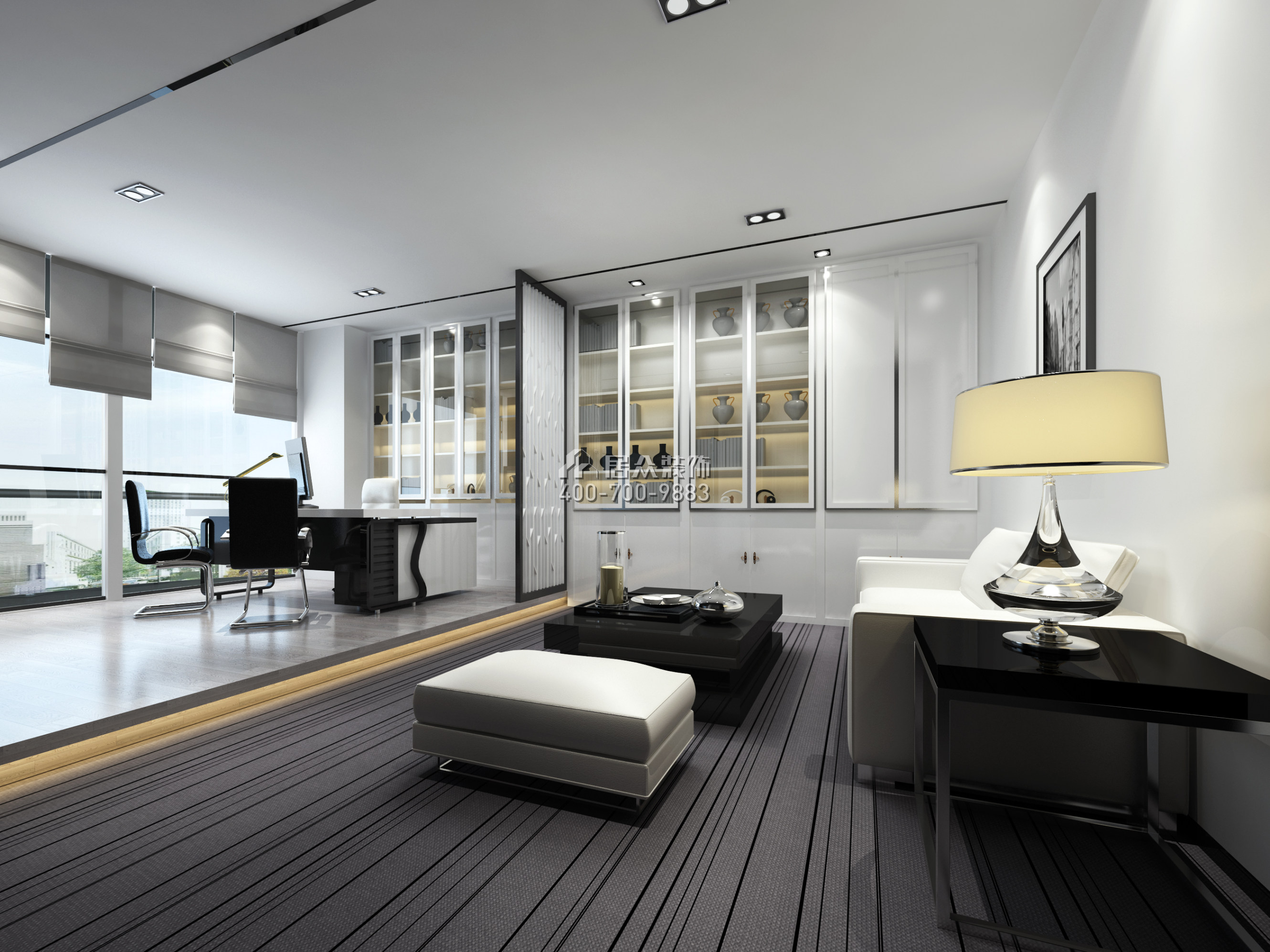 东莞天安数码城1000平方米现代简约风格平层户型卧室装修效果图