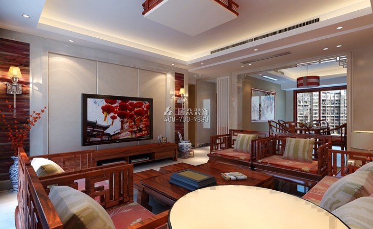 雅居乐136平方米中式风格平层户型客厅装修效果图