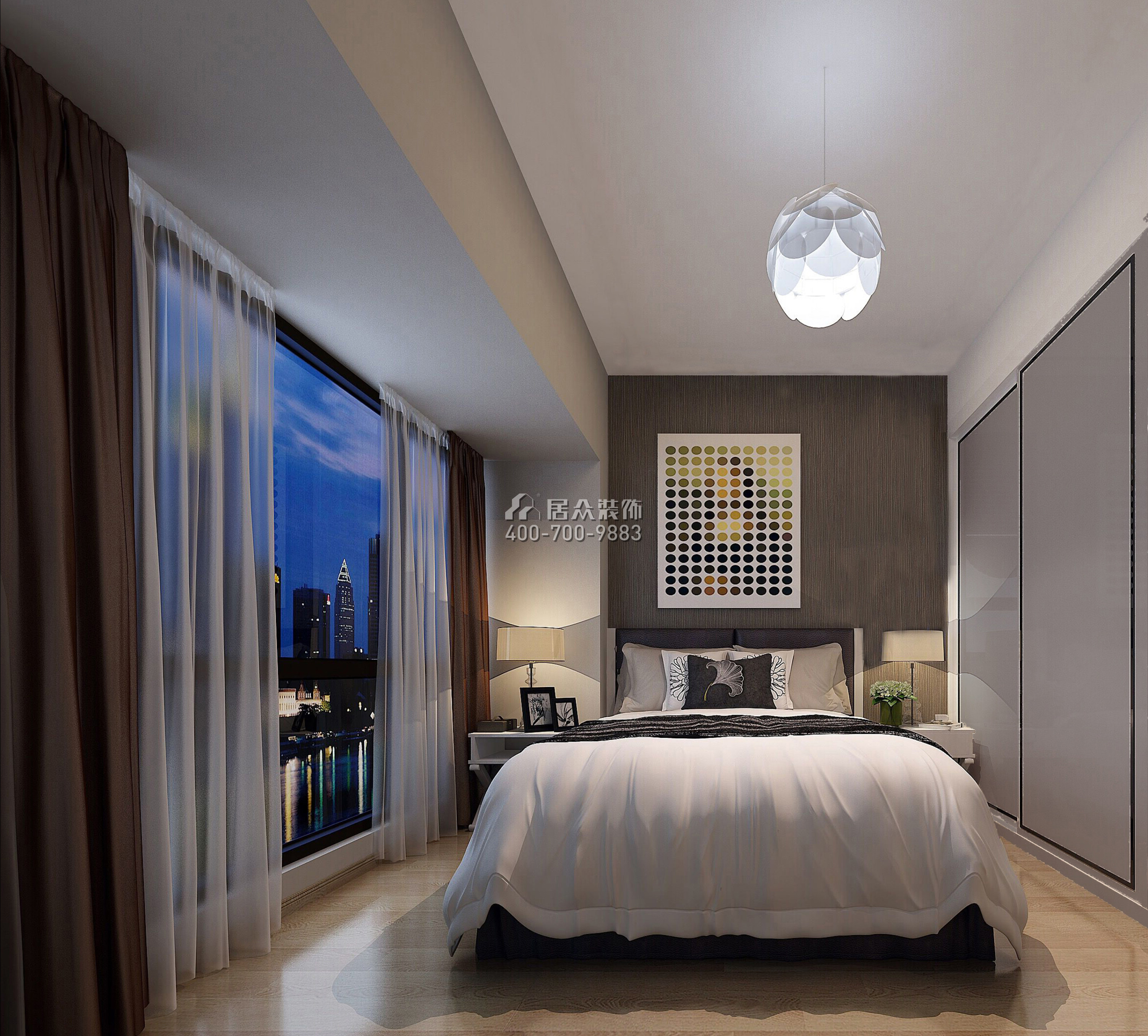 中骏四季阳光85平方米现代简约风格平层户型卧室装修效果图