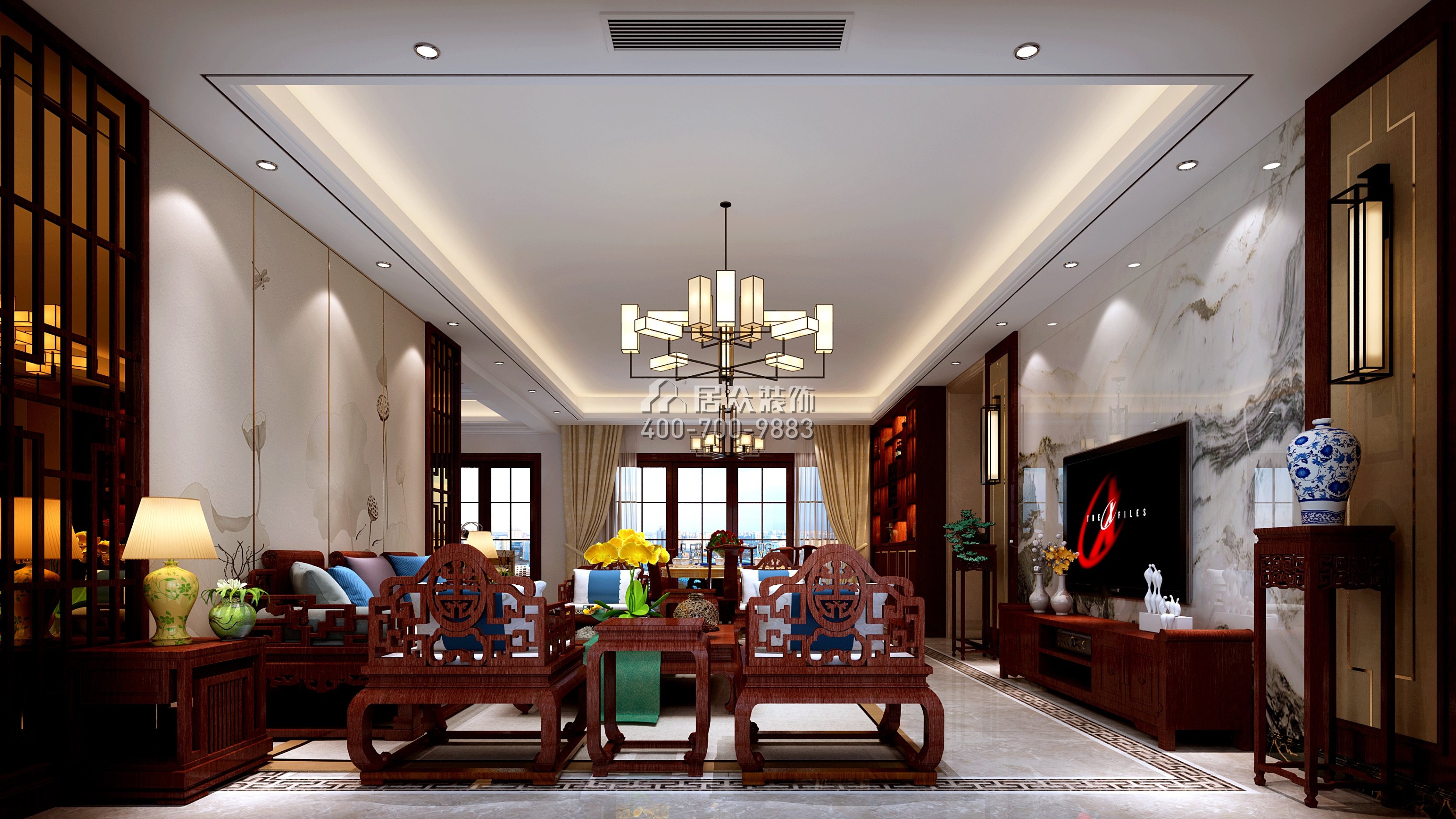 星河丹堤190平方米中式风格平层户型客厅装修效果图