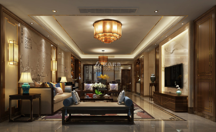 维港半岛180平方米中式风格平层户型客厅装修效果图