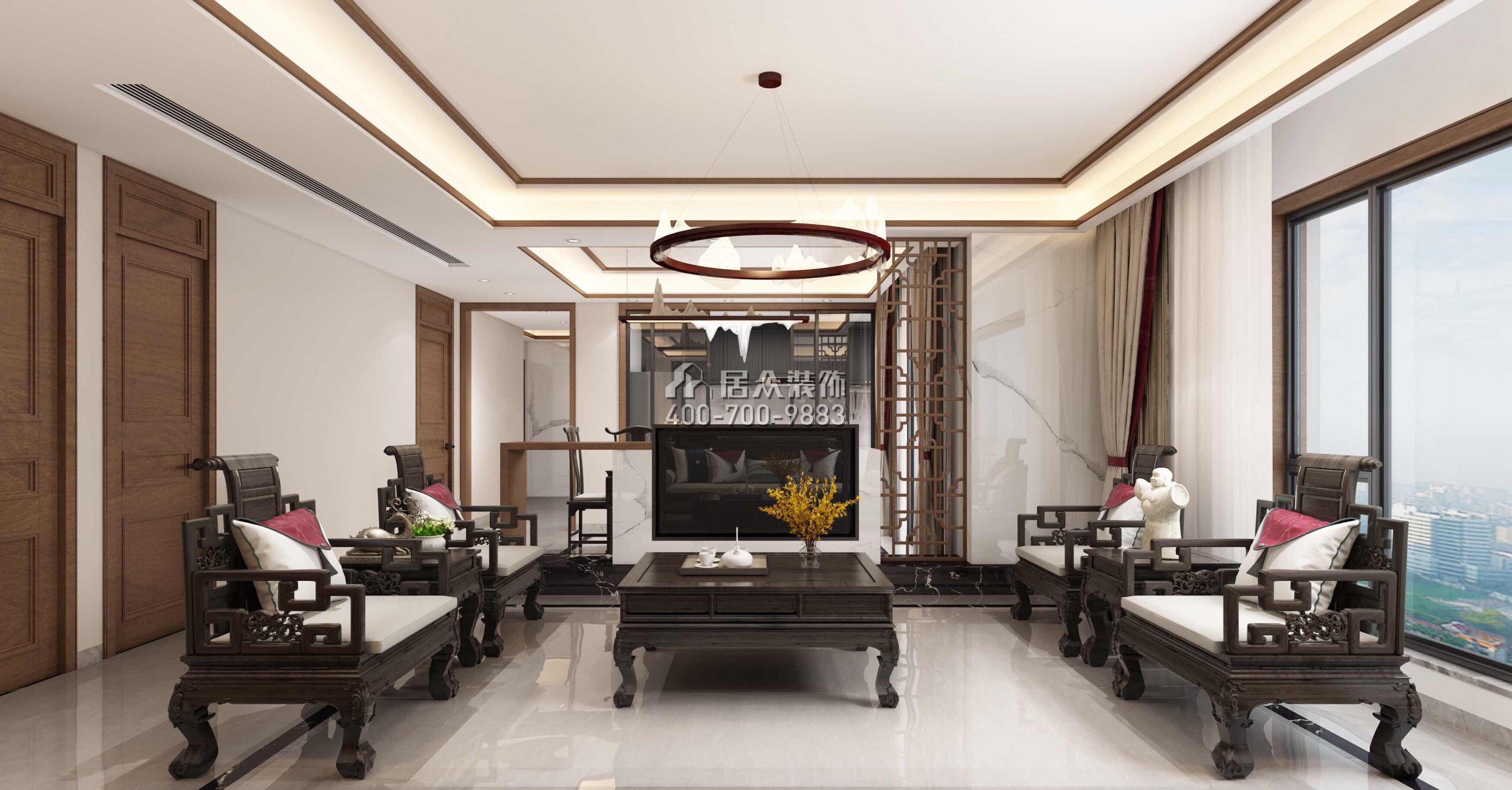 宝生midtown 207平方米中式风格平层户型客厅装修效果图