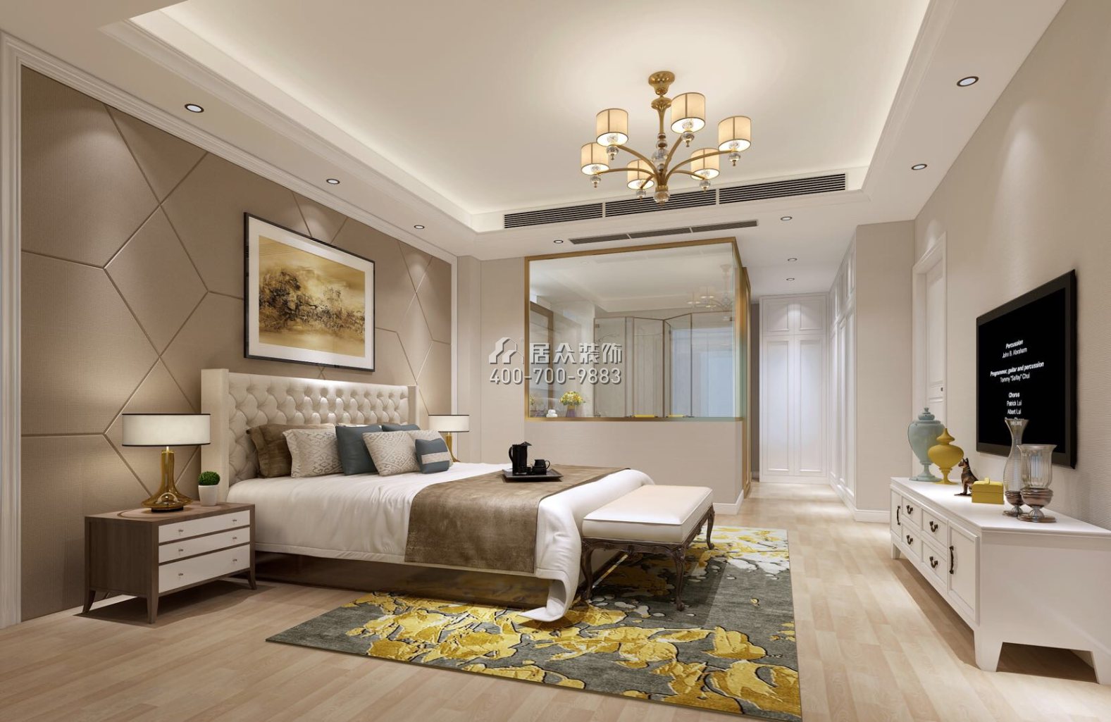 观澜湖比佩亚大宅129平方米现代简约风格平层户型卧室装修效果图