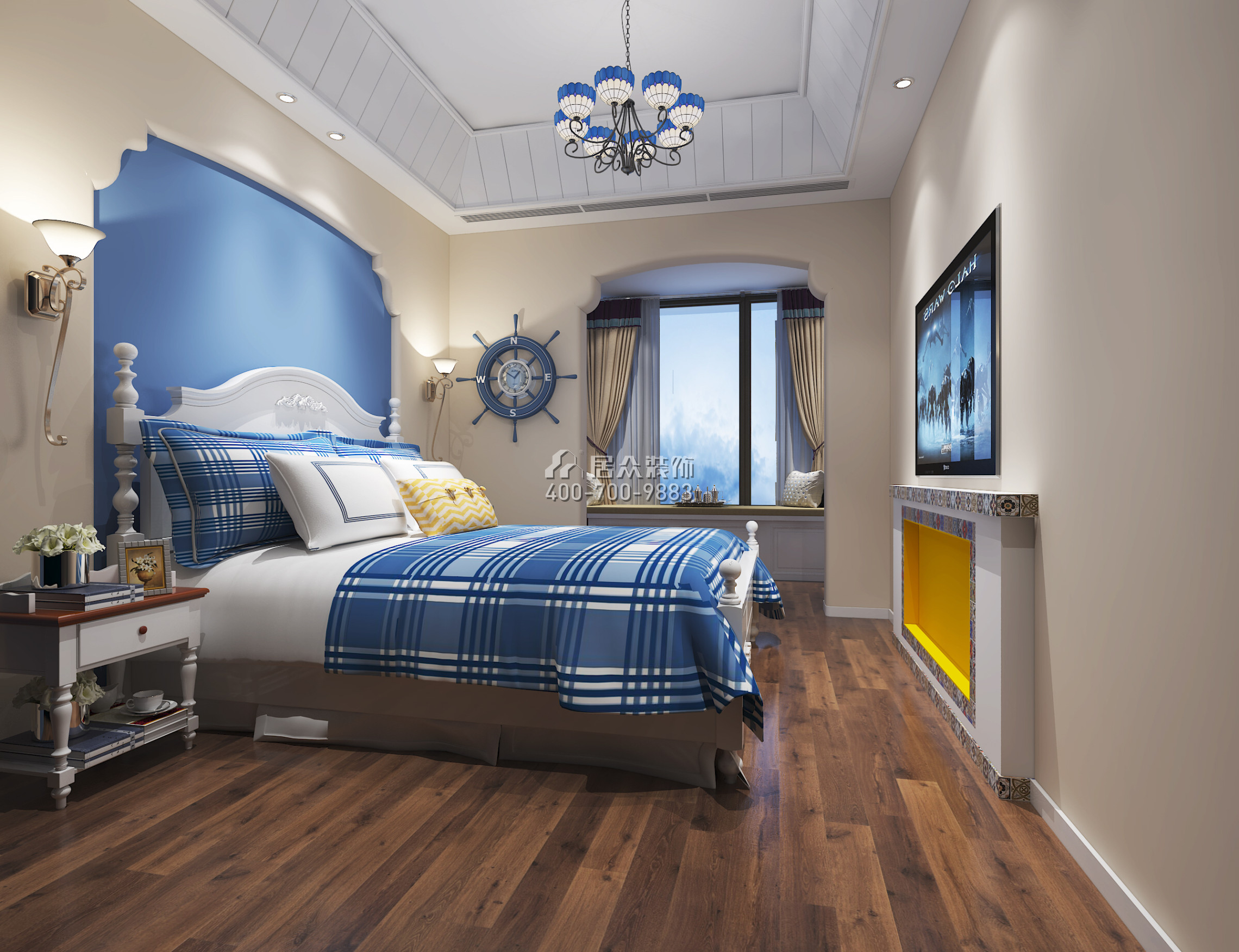 田厦翡翠明珠花园110平方米地中海风格平层户型卧室装修效果图