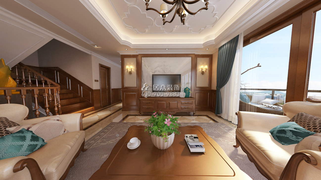 湘江雅頌居260平方米美式風格復式戶型客廳裝修效果圖